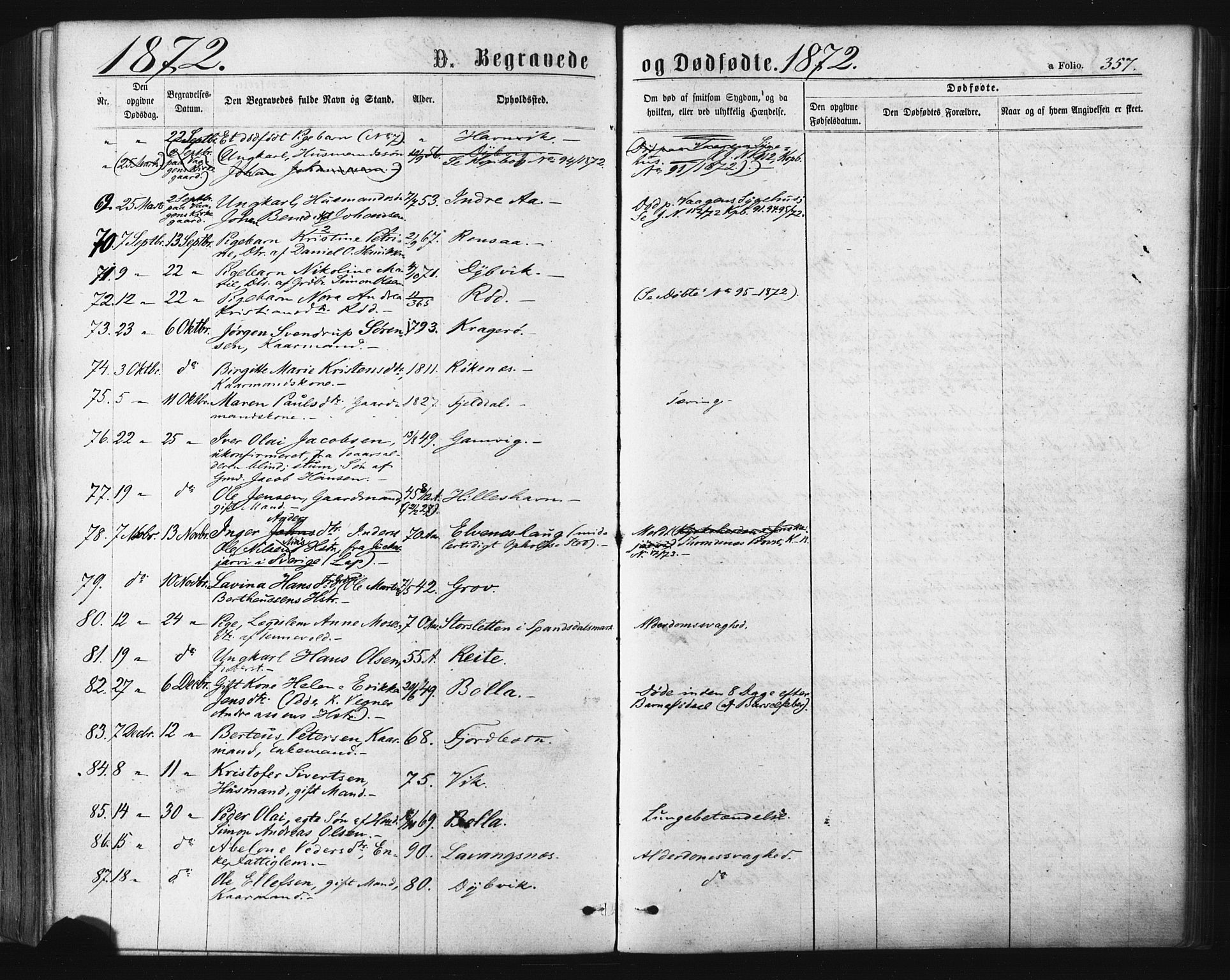 Ibestad sokneprestembete, SATØ/S-0077/H/Ha/Haa/L0010kirke: Parish register (official) no. 10, 1869-1879, p. 357
