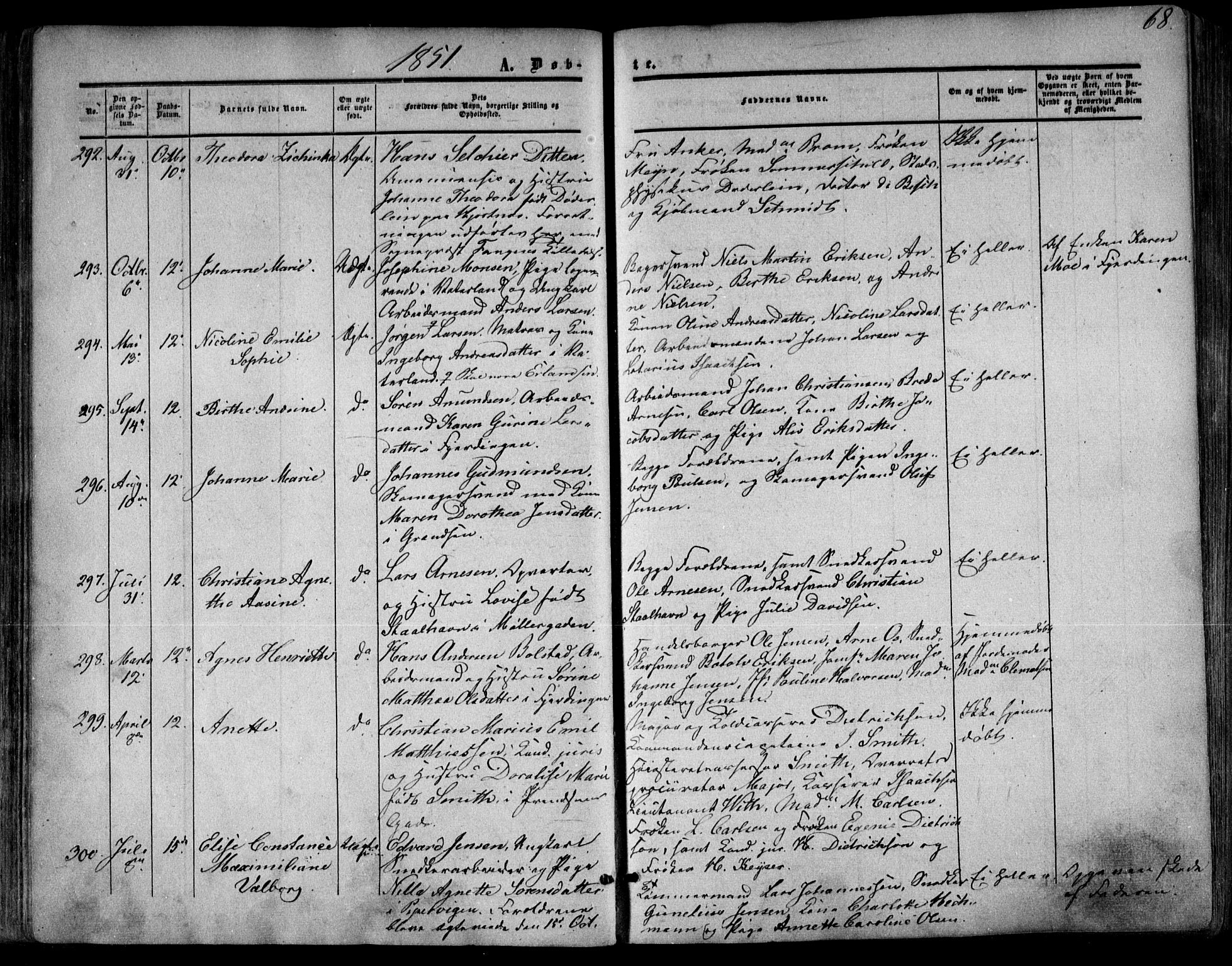 Oslo domkirke Kirkebøker, SAO/A-10752/F/Fa/L0014: Parish register (official) no. 14, 1850-1857, p. 68