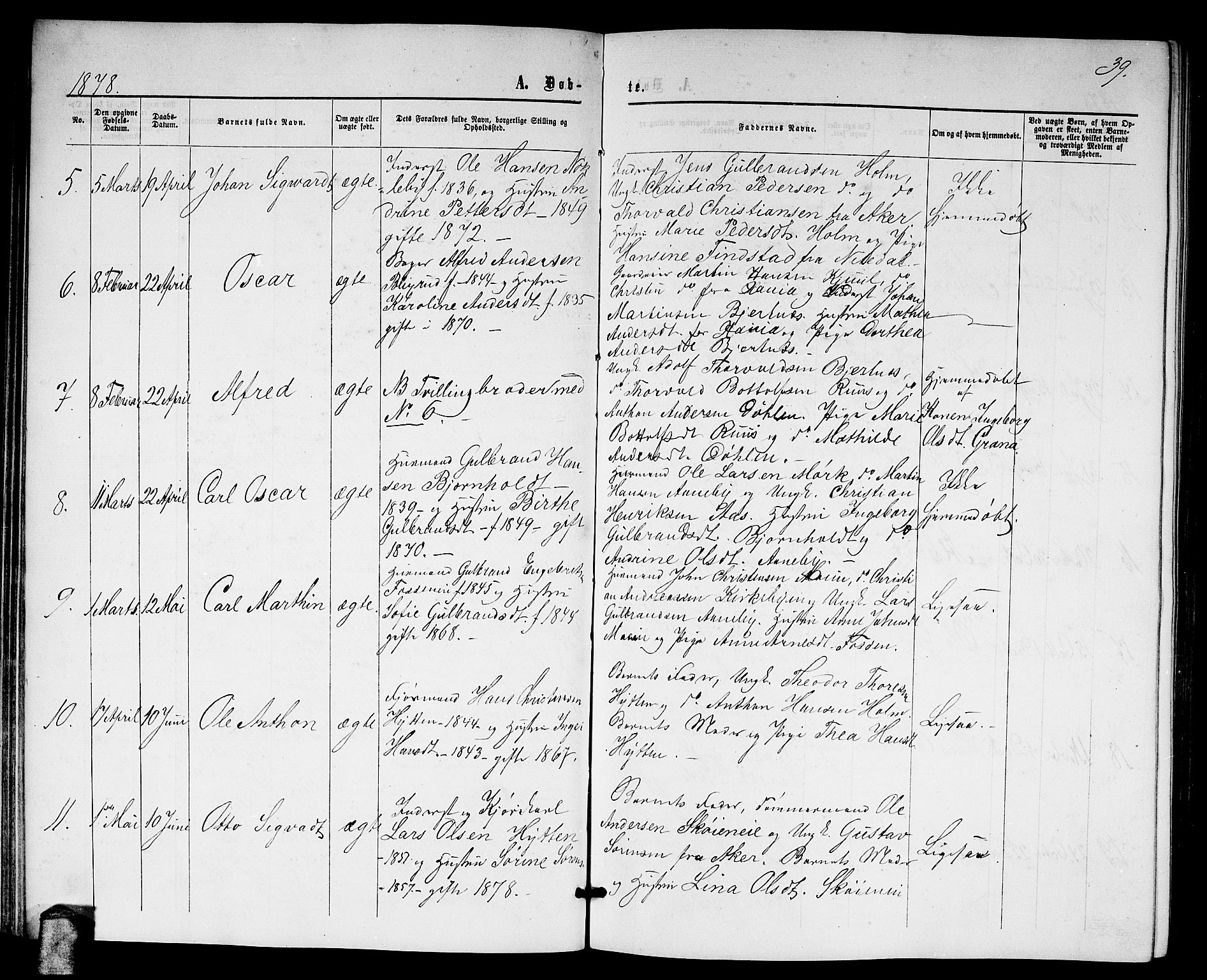 Nittedal prestekontor Kirkebøker, AV/SAO-A-10365a/G/Gb/L0001: Parish register (copy) no. II 1, 1859-1878, p. 39