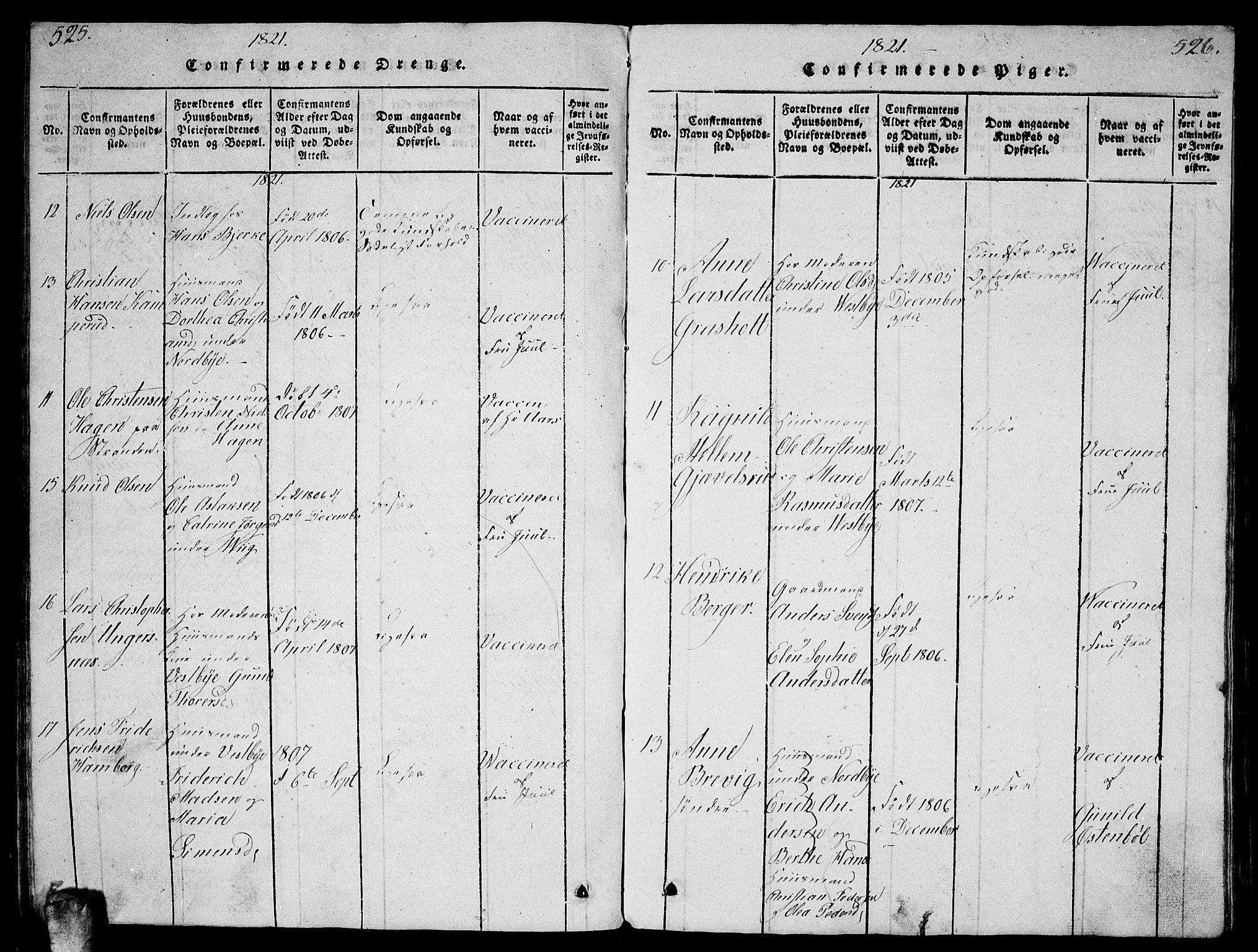 Enebakk prestekontor Kirkebøker, AV/SAO-A-10171c/G/Ga/L0001: Parish register (copy) no. I 1, 1815-1833, p. 525-526