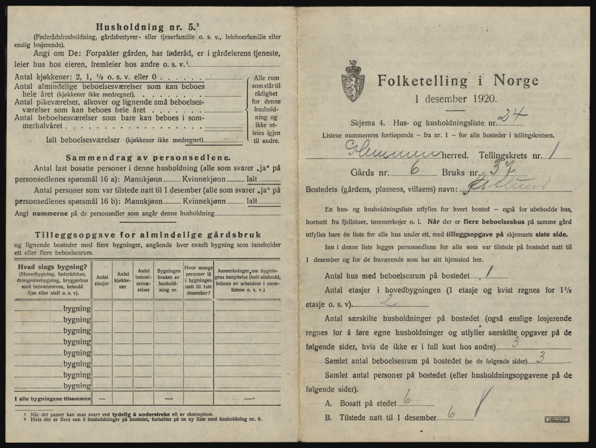 SAO, 1920 census for Glemmen, 1920, p. 109