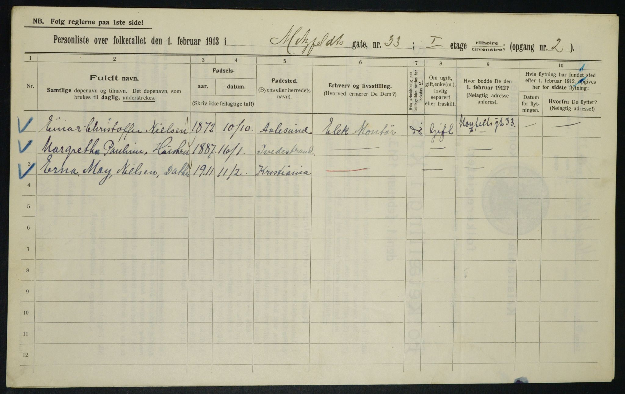 OBA, Municipal Census 1913 for Kristiania, 1913, p. 66549