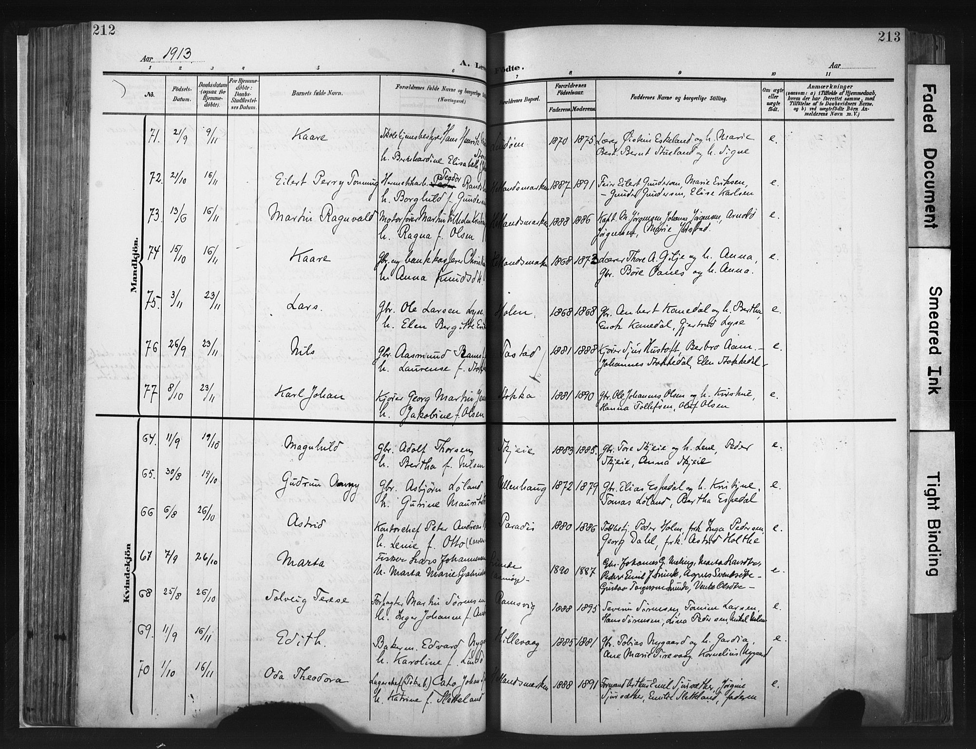 Hetland sokneprestkontor, AV/SAST-A-101826/30/30BA/L0013: Parish register (official) no. A 13, 1904-1918, p. 212-213