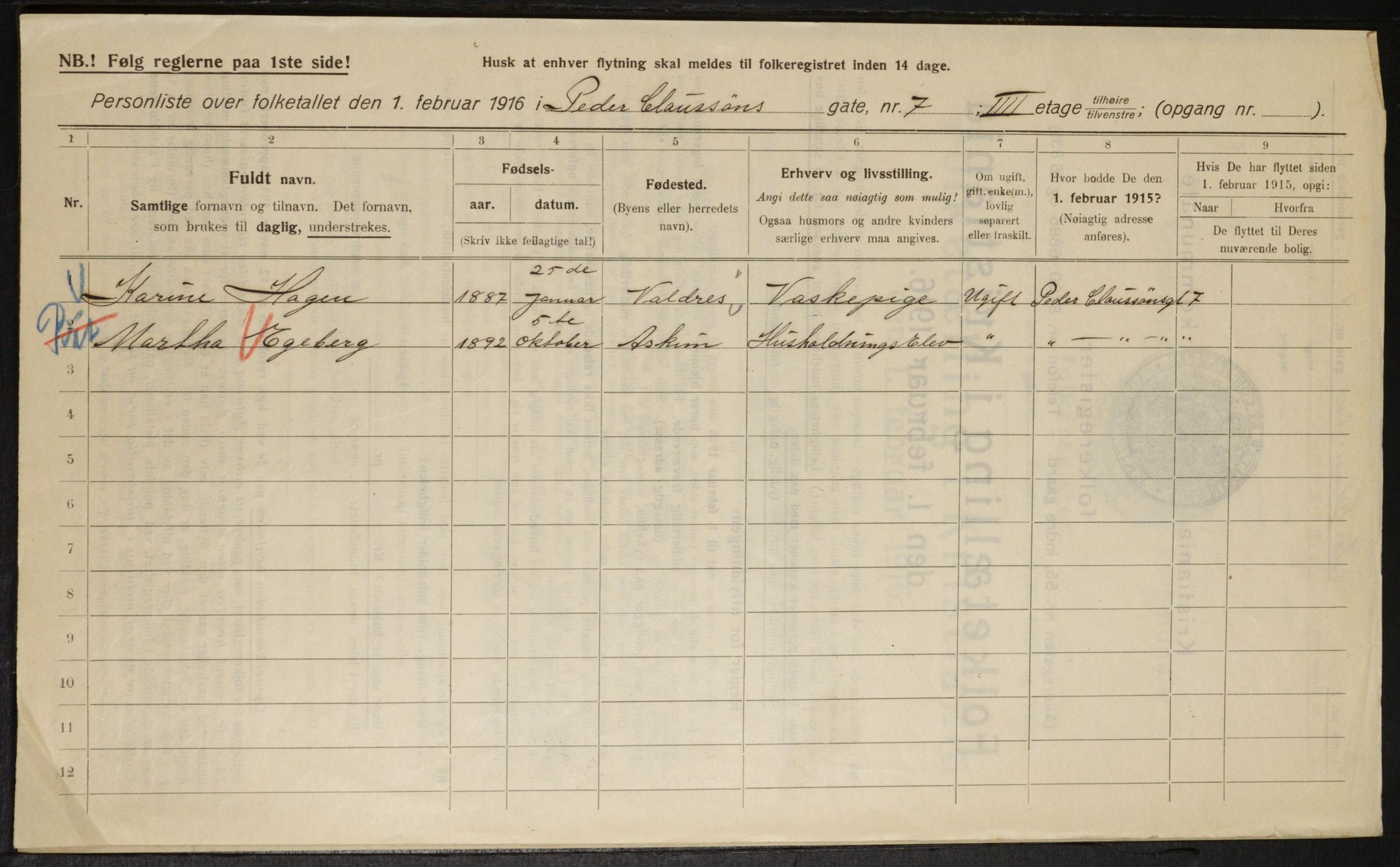 OBA, Municipal Census 1916 for Kristiania, 1916, p. 80735