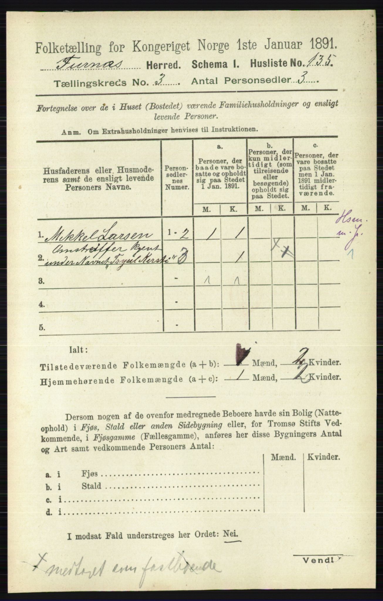 RA, Census 1891 for 0413 Furnes herred, 1891, p. 1619