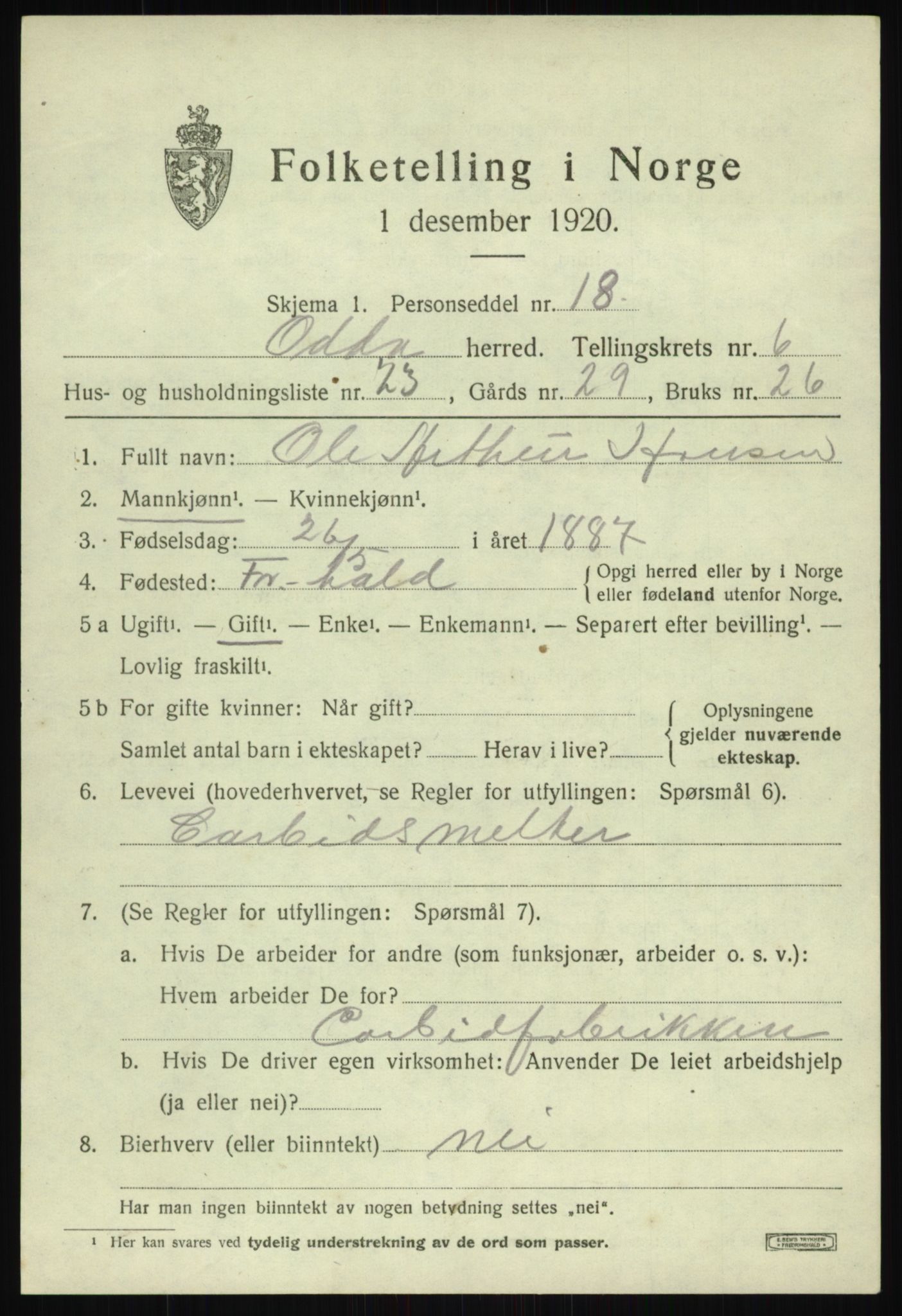 SAB, 1920 census for Odda, 1920, p. 4683