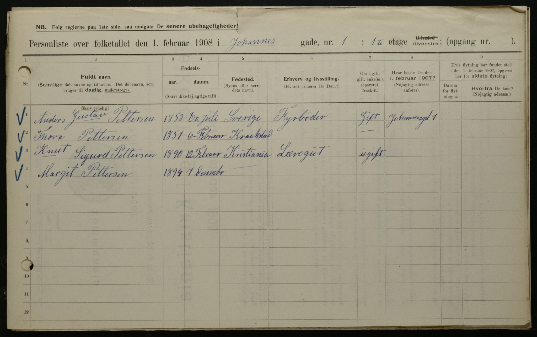 OBA, Municipal Census 1908 for Kristiania, 1908, p. 42152