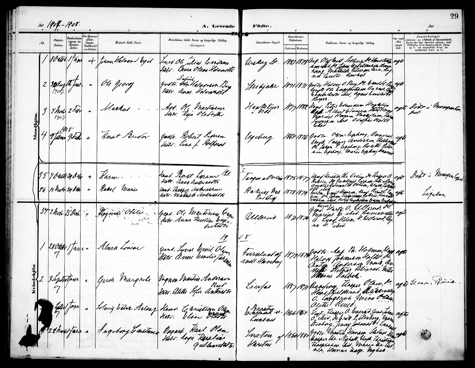 Aurskog prestekontor Kirkebøker, SAO/A-10304a/F/Fa/L0011: Parish register (official) no. I 11, 1905-1911, p. 29