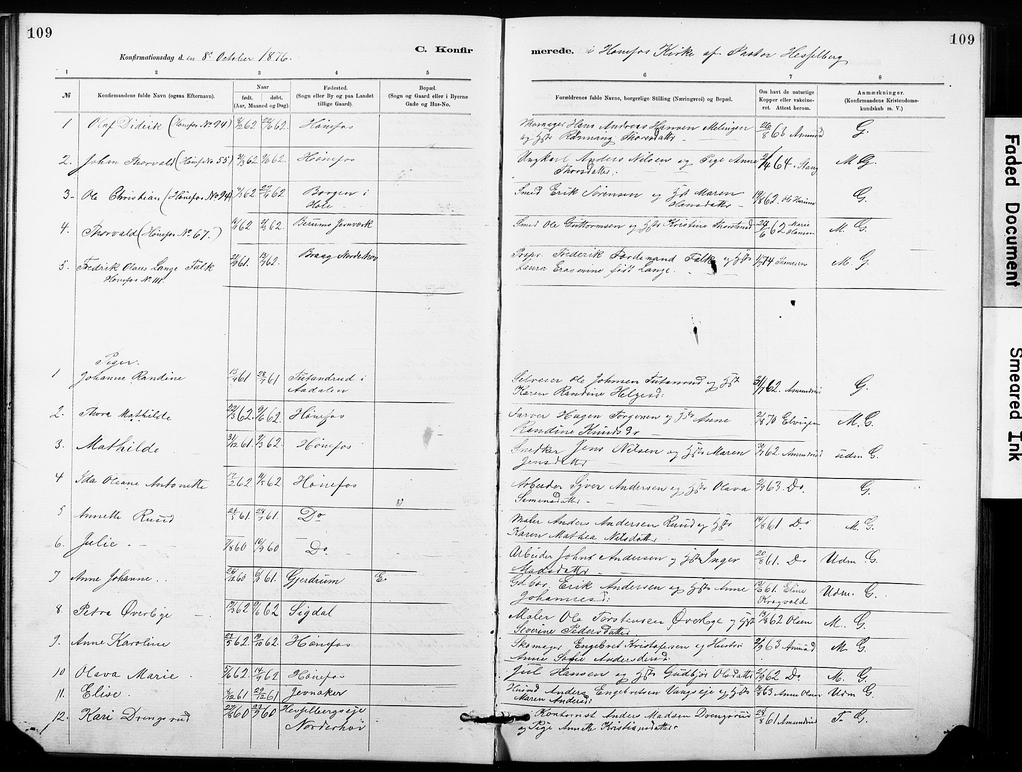 Hønefoss kirkebøker, SAKO/A-609/G/Ga/L0001: Parish register (copy) no. 1, 1870-1887, p. 109