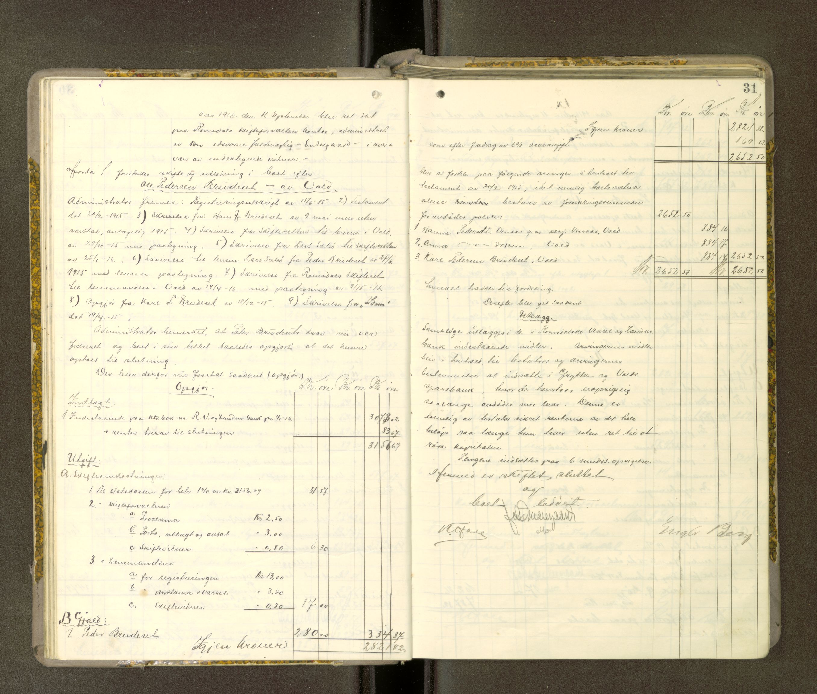 Romsdal sorenskriveri, AV/SAT-A-4149/1/3/3A/L0021: Skifteutlodnings Protokoll 7, 1916-1920, p. 30b-31a
