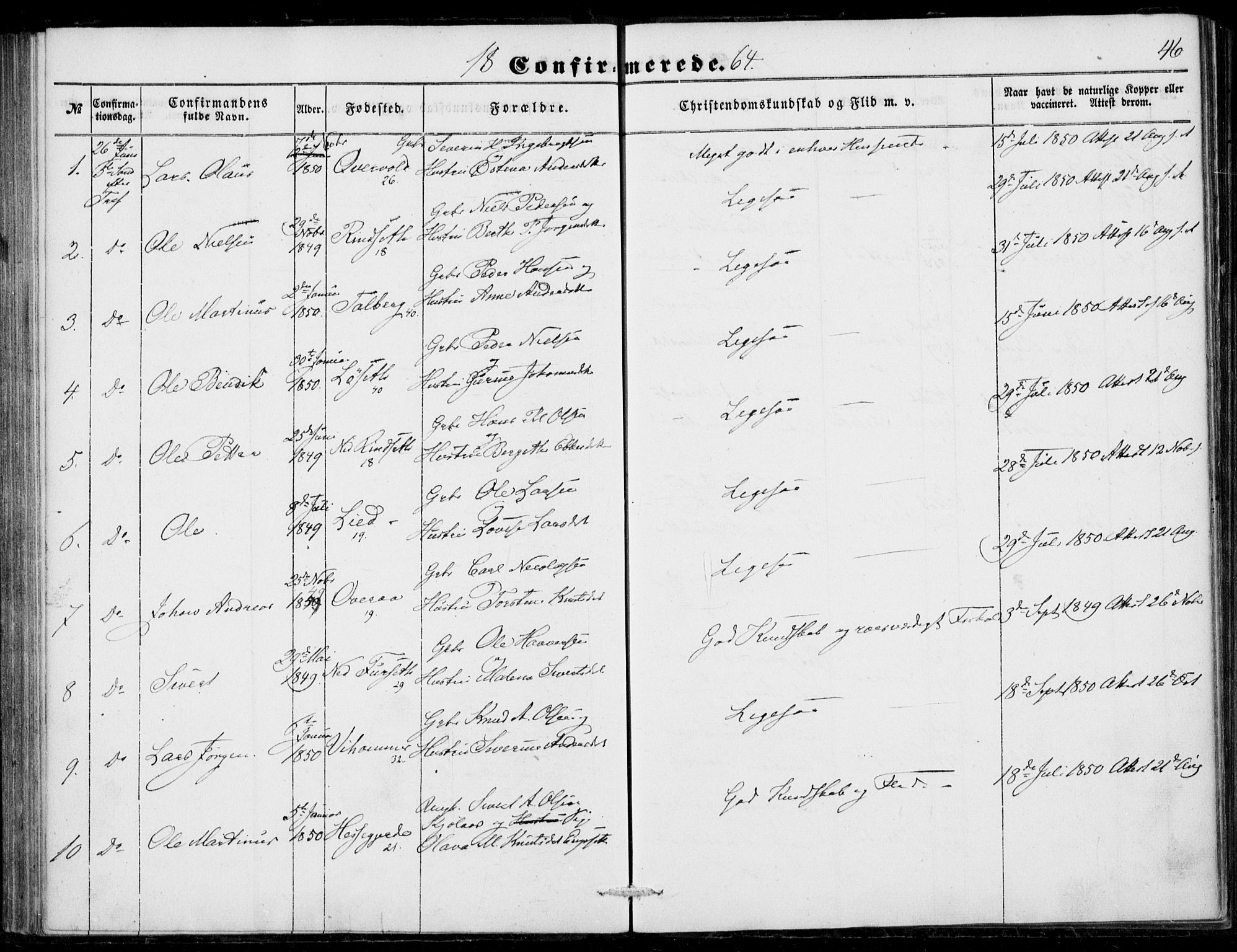 Ministerialprotokoller, klokkerbøker og fødselsregistre - Møre og Romsdal, AV/SAT-A-1454/520/L0281: Parish register (official) no. 520A10, 1851-1881, p. 46