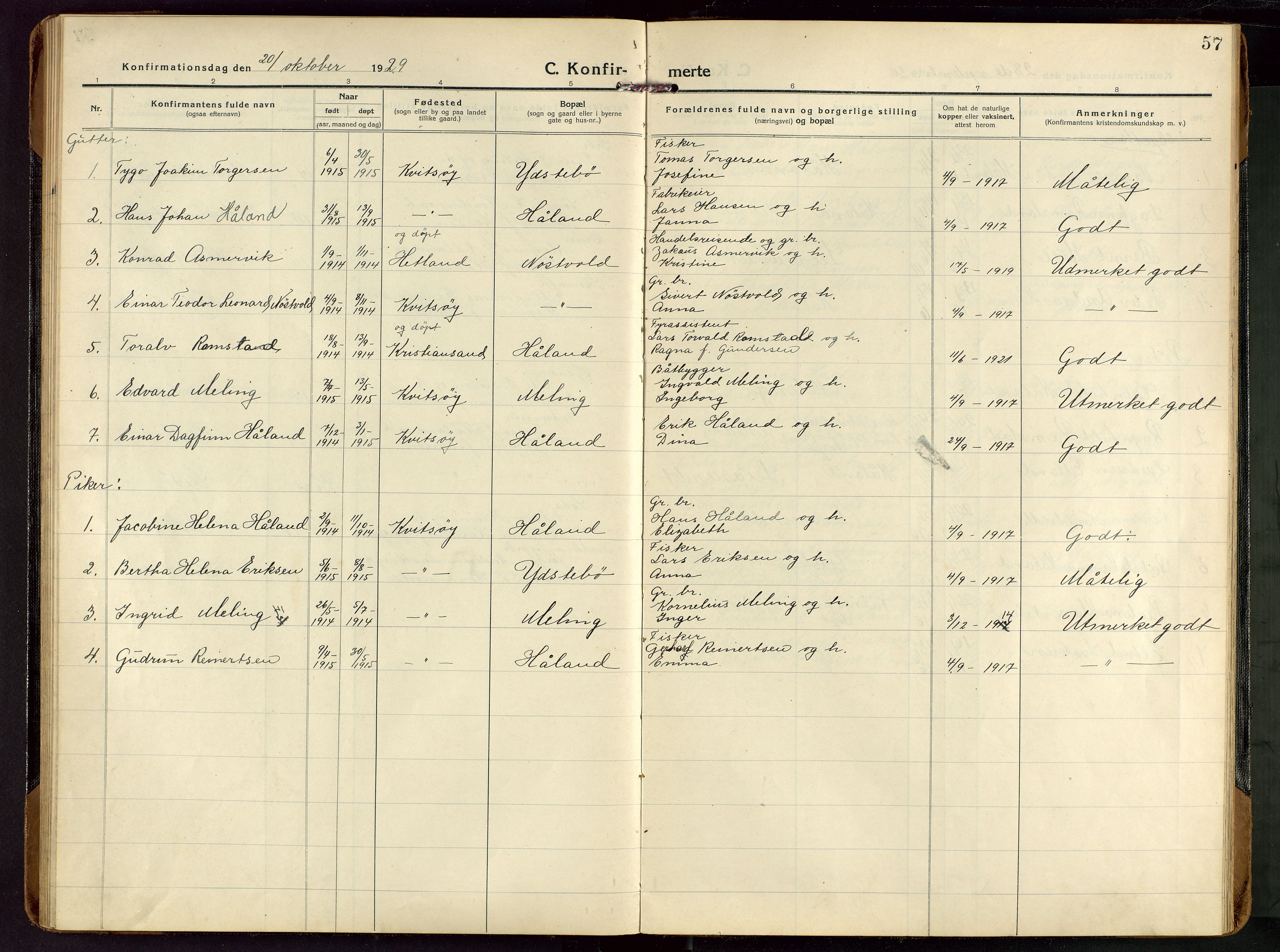 Rennesøy sokneprestkontor, AV/SAST-A -101827/H/Ha/Haa/L0018: Parish register (official) no. A 18, 1917-1937, p. 57