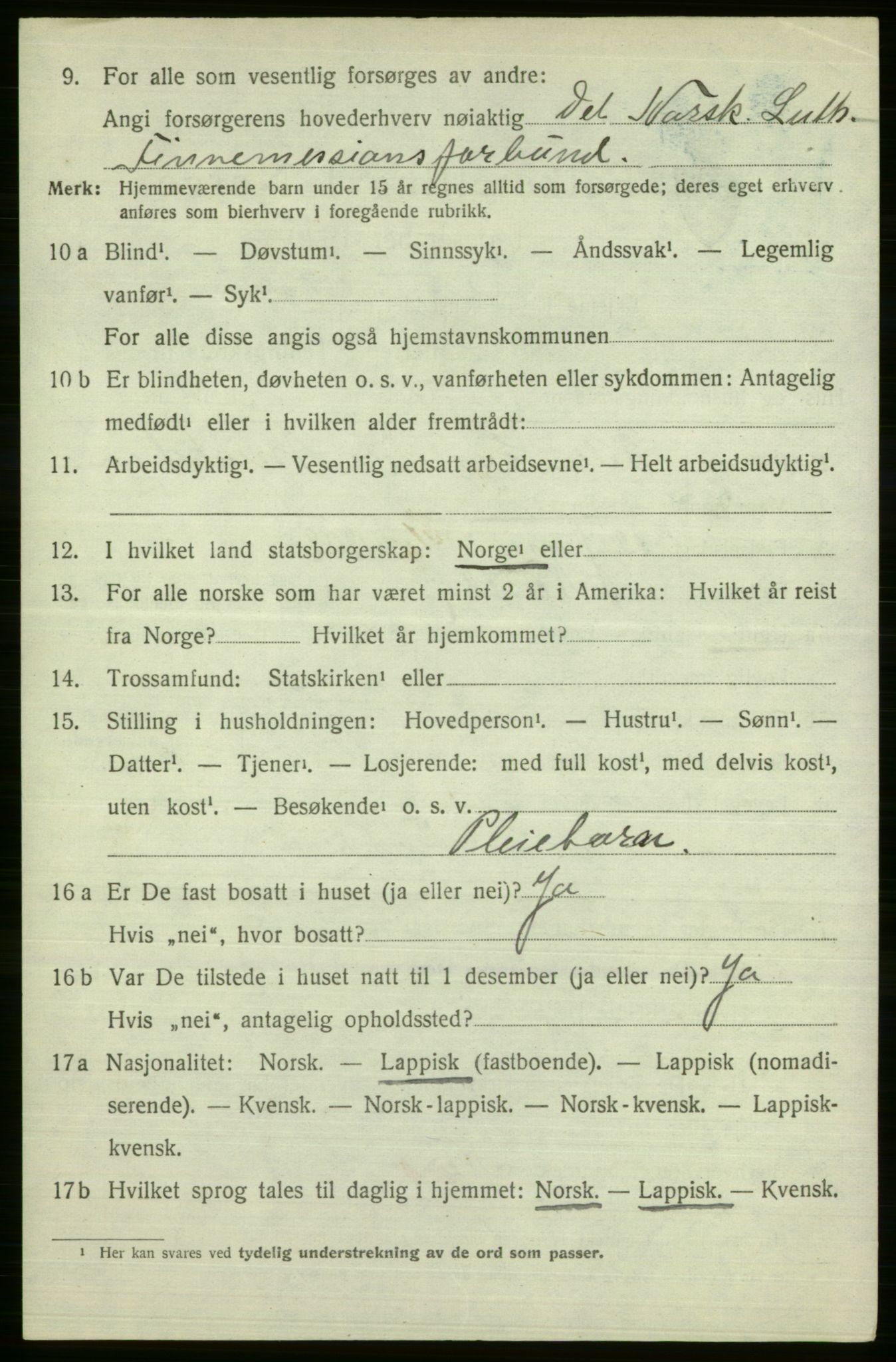 SATØ, 1920 census for Tana, 1920, p. 1149