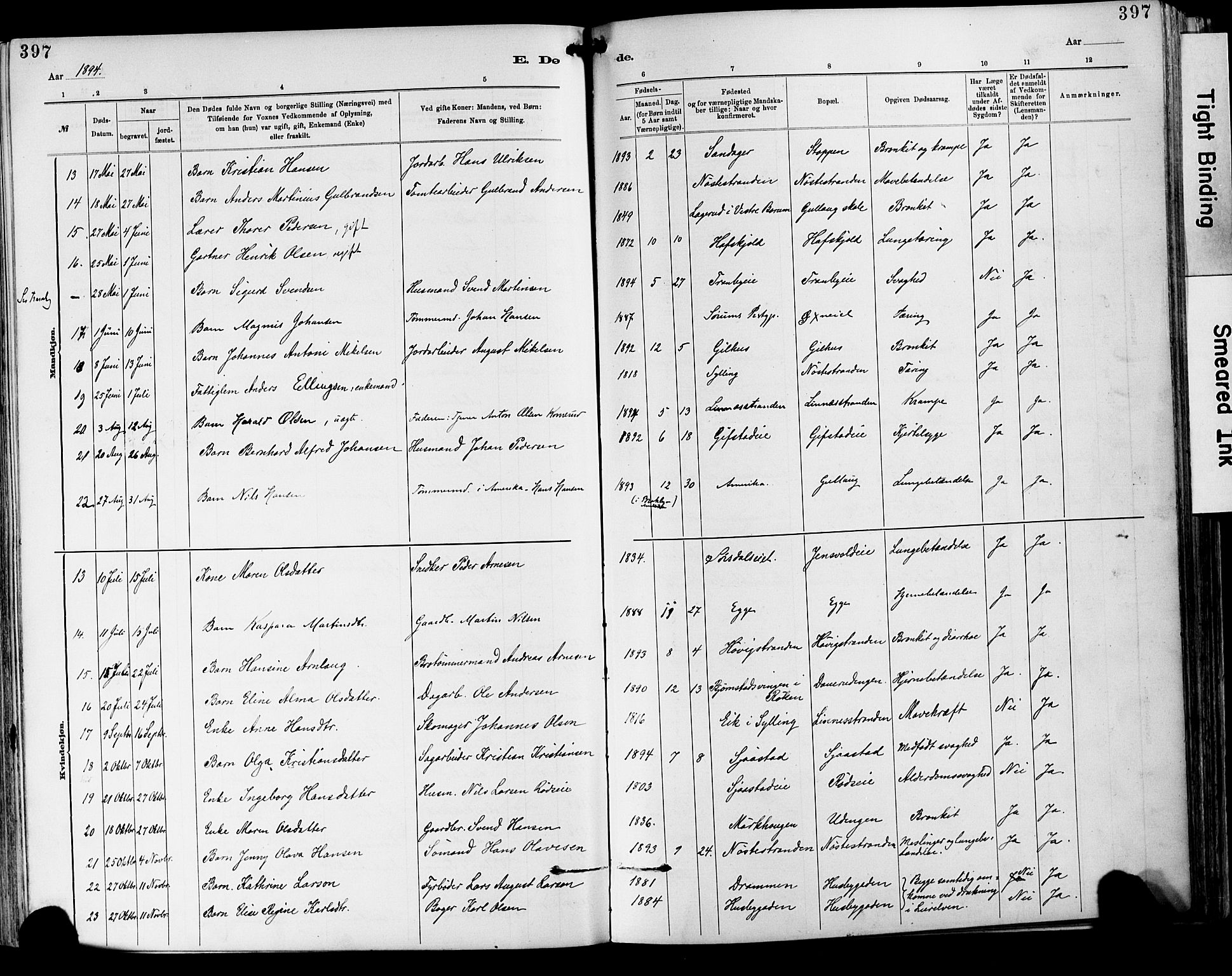 Lier kirkebøker, AV/SAKO-A-230/F/Fa/L0015: Parish register (official) no. I 15, 1883-1894, p. 397