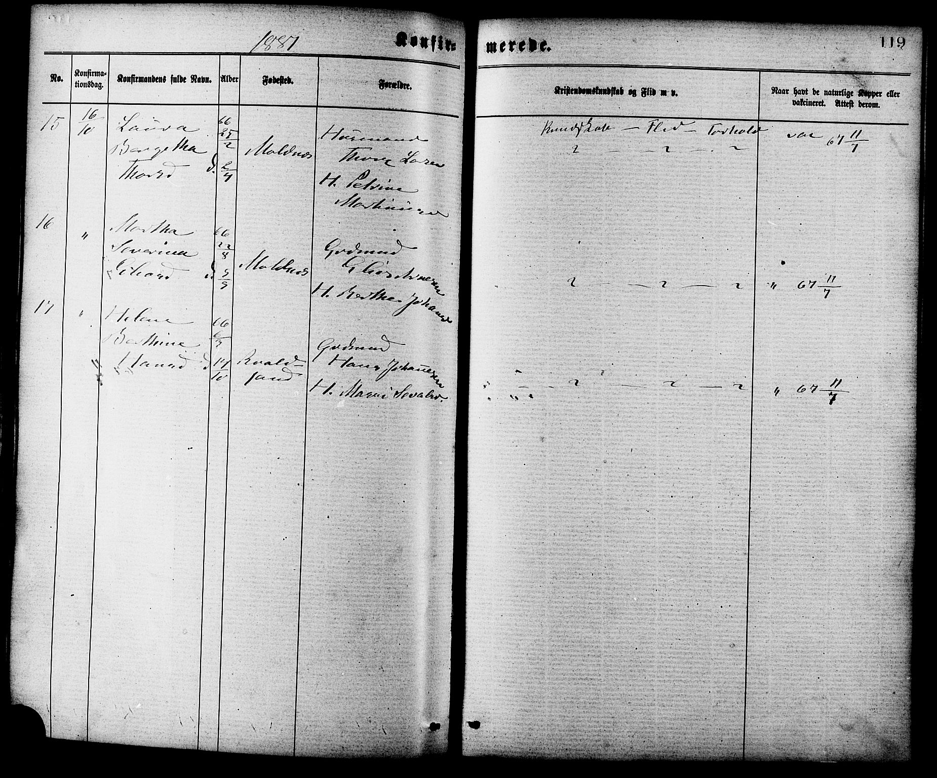 Ministerialprotokoller, klokkerbøker og fødselsregistre - Møre og Romsdal, AV/SAT-A-1454/537/L0519: Parish register (official) no. 537A03, 1876-1889, p. 119