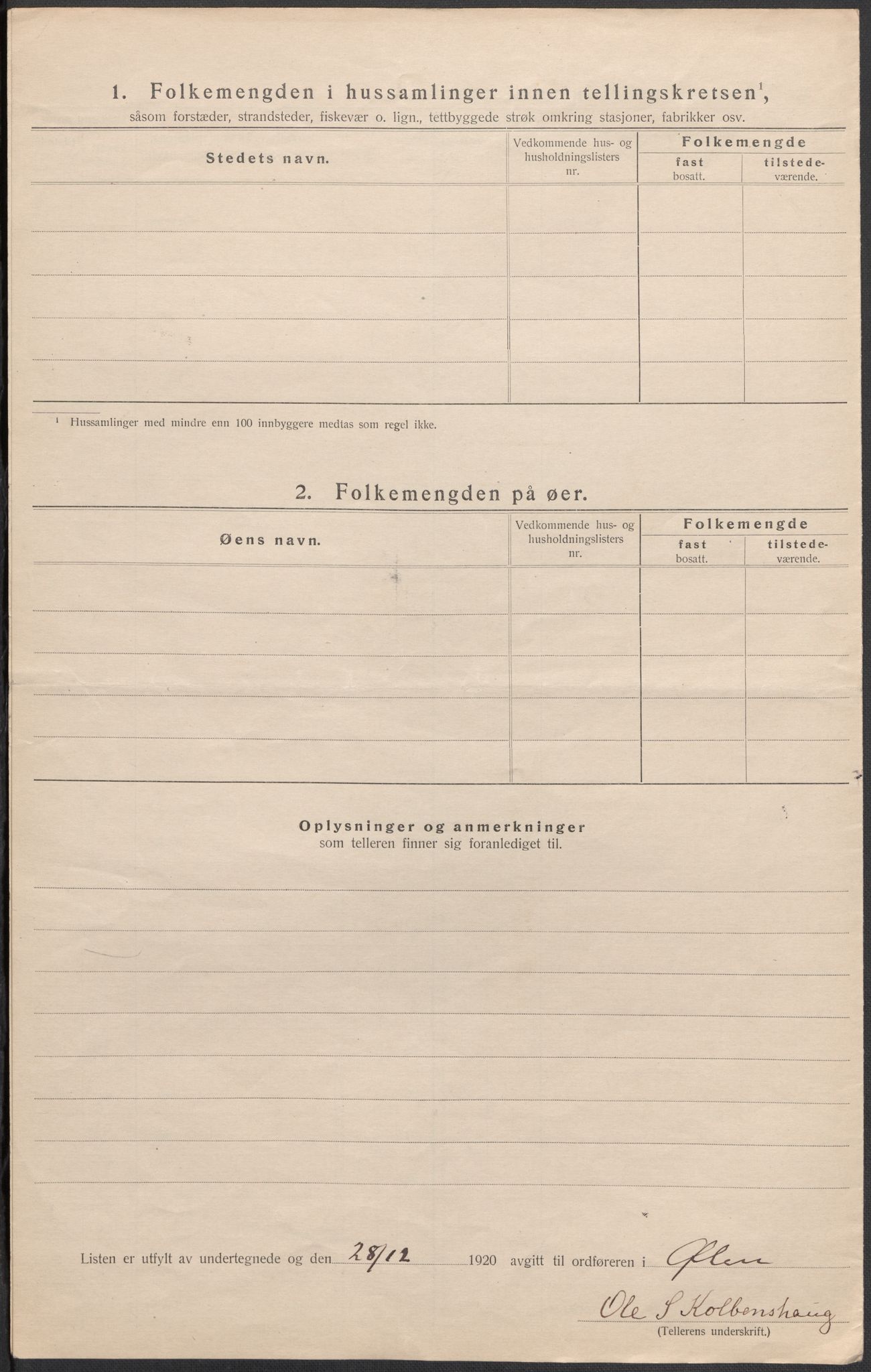 SAB, 1920 census for Ølen, 1920, p. 20