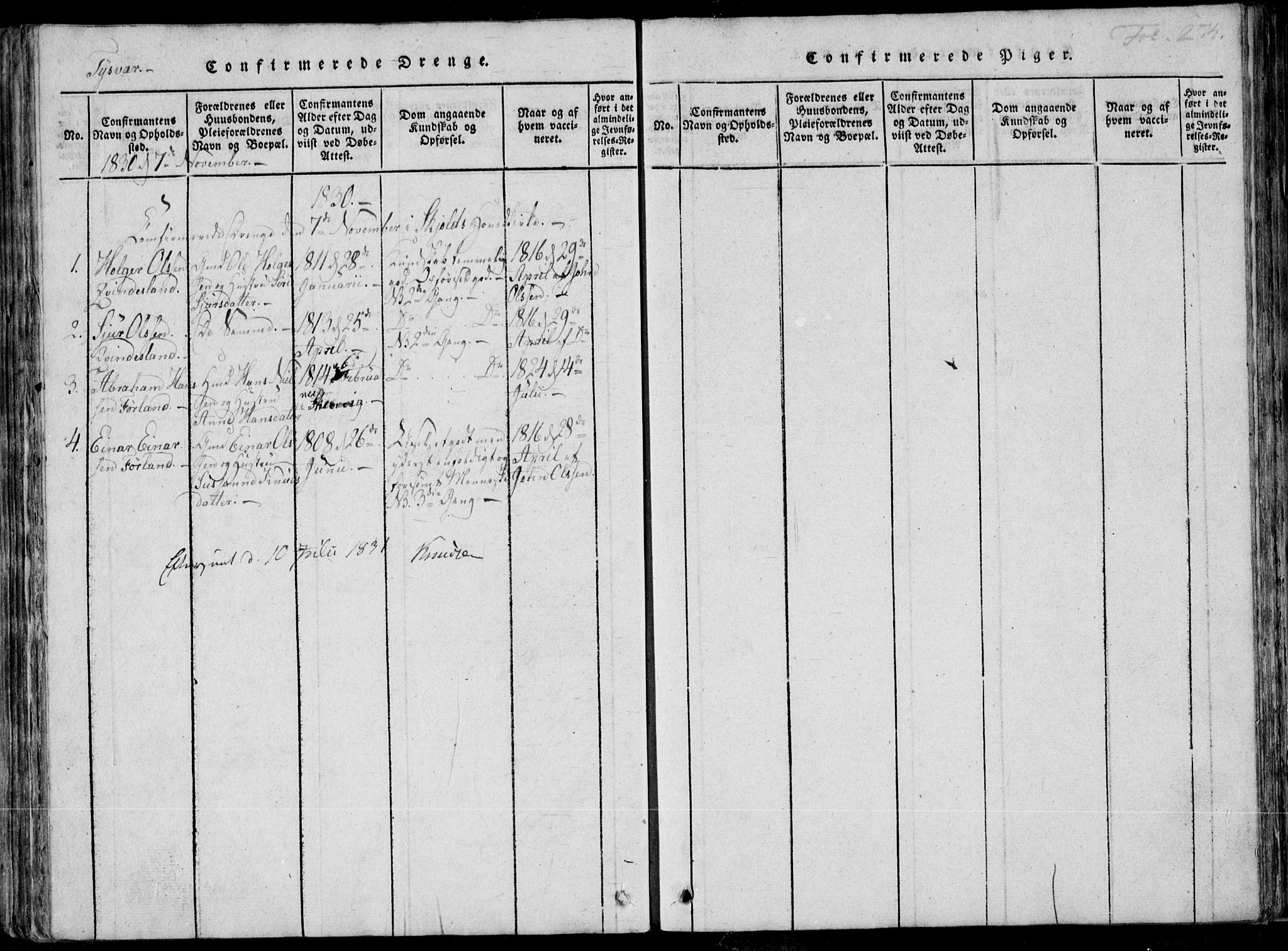 Skjold sokneprestkontor, AV/SAST-A-101847/H/Ha/Haa/L0004: Parish register (official) no. A 4 /1, 1815-1830, p. 274