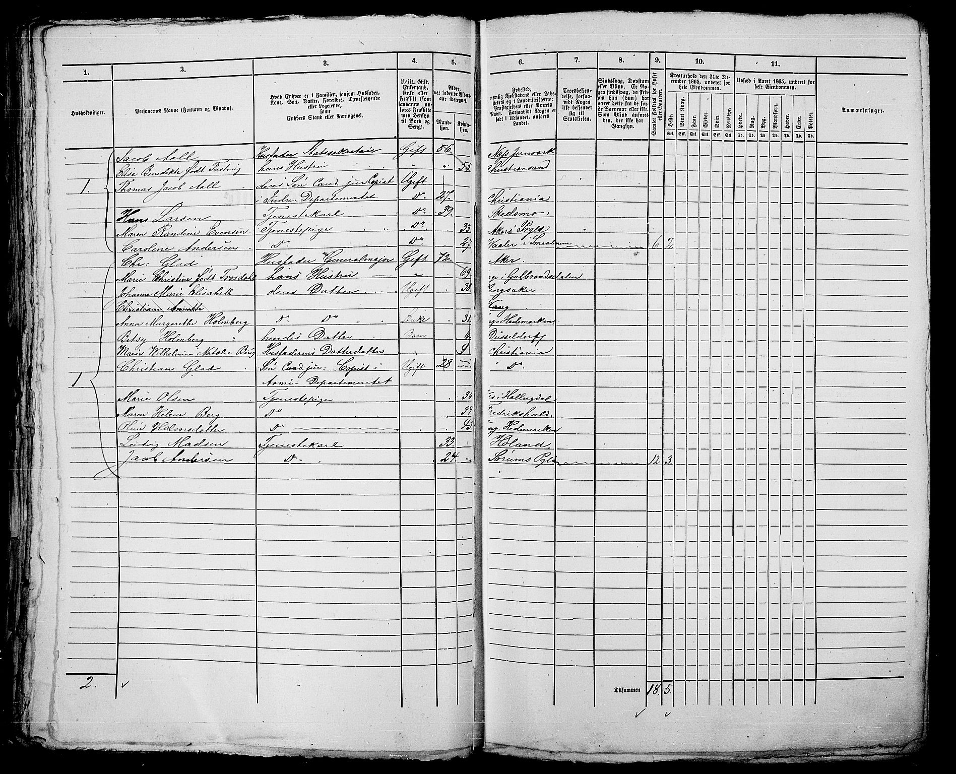 RA, 1865 census for Kristiania, 1865, p. 153