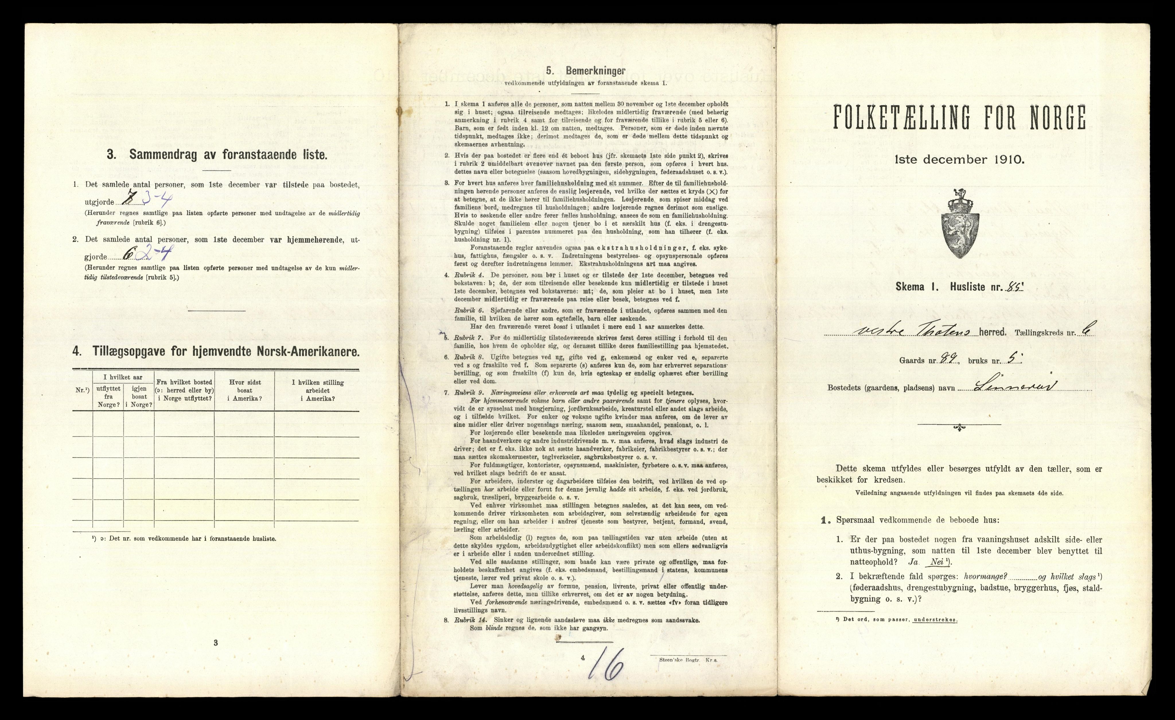 RA, 1910 census for Vestre Toten, 1910, p. 1019