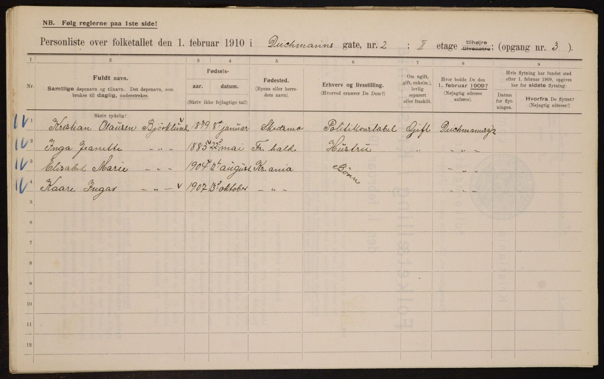 OBA, Municipal Census 1910 for Kristiania, 1910, p. 14784