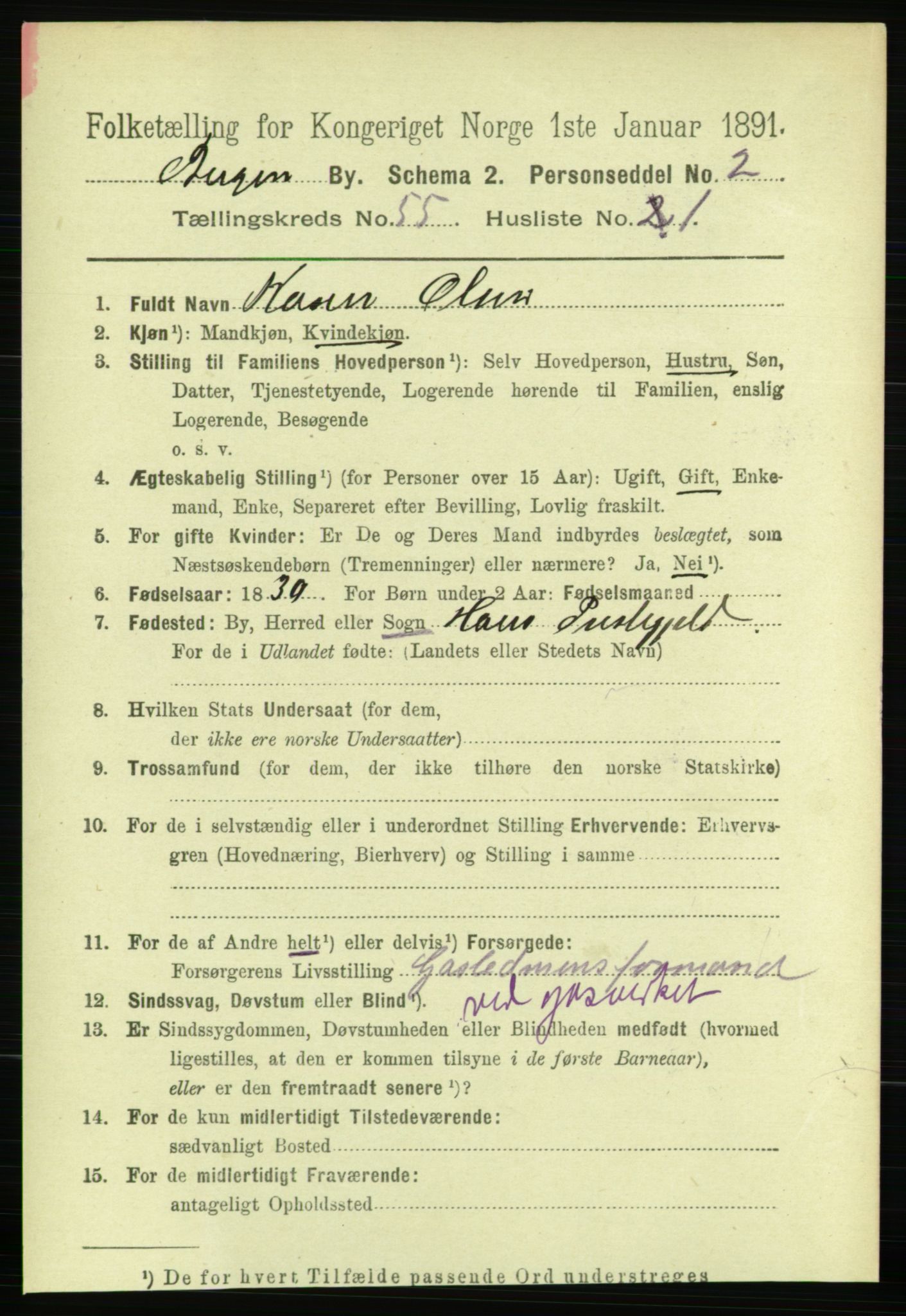 RA, 1891 Census for 1301 Bergen, 1891, p. 63709