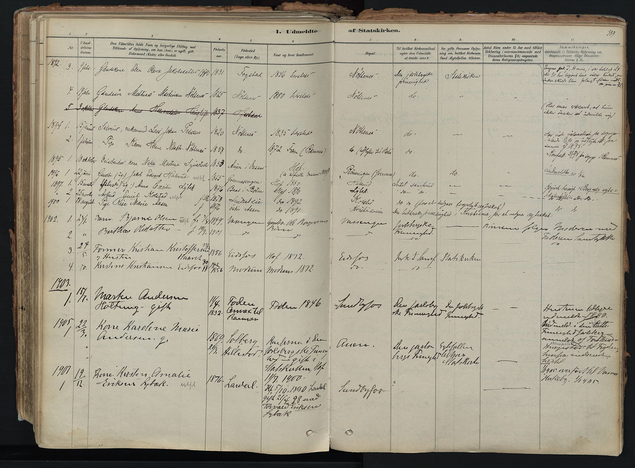 Hof kirkebøker, AV/SAKO-A-64/F/Fa/L0007: Parish register (official) no. I 7, 1878-1940, p. 389