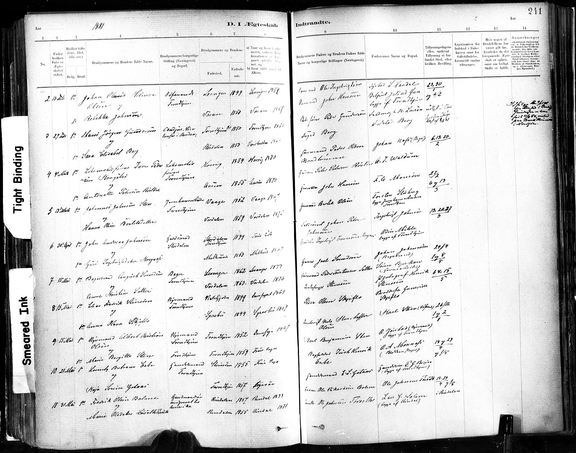 Ministerialprotokoller, klokkerbøker og fødselsregistre - Sør-Trøndelag, SAT/A-1456/602/L0119: Parish register (official) no. 602A17, 1880-1901, p. 241
