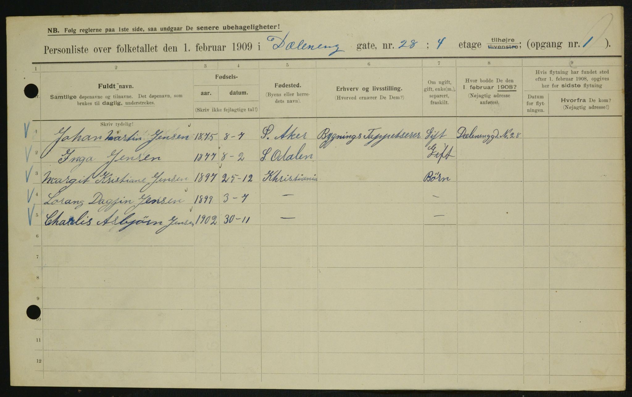 OBA, Municipal Census 1909 for Kristiania, 1909, p. 16006