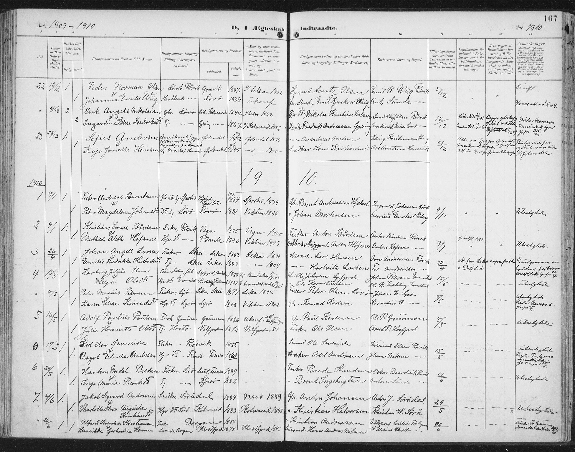 Ministerialprotokoller, klokkerbøker og fødselsregistre - Nord-Trøndelag, SAT/A-1458/786/L0688: Parish register (official) no. 786A04, 1899-1912, p. 167