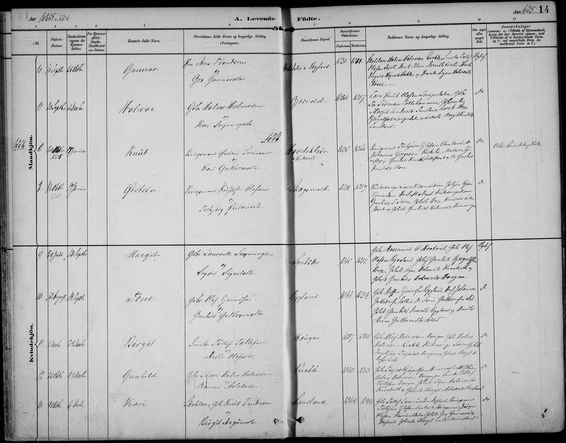 Kviteseid kirkebøker, AV/SAKO-A-276/F/Fb/L0002: Parish register (official) no. II 2, 1882-1916, p. 14