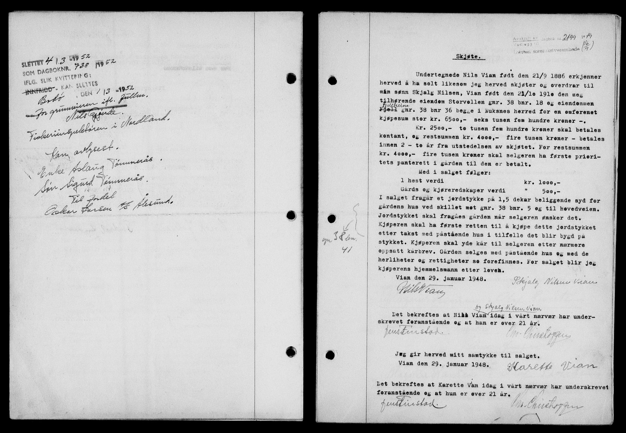 Lofoten sorenskriveri, SAT/A-0017/1/2/2C/L0021a: Mortgage book no. 21a, 1949-1949, Diary no: : 2199/1949