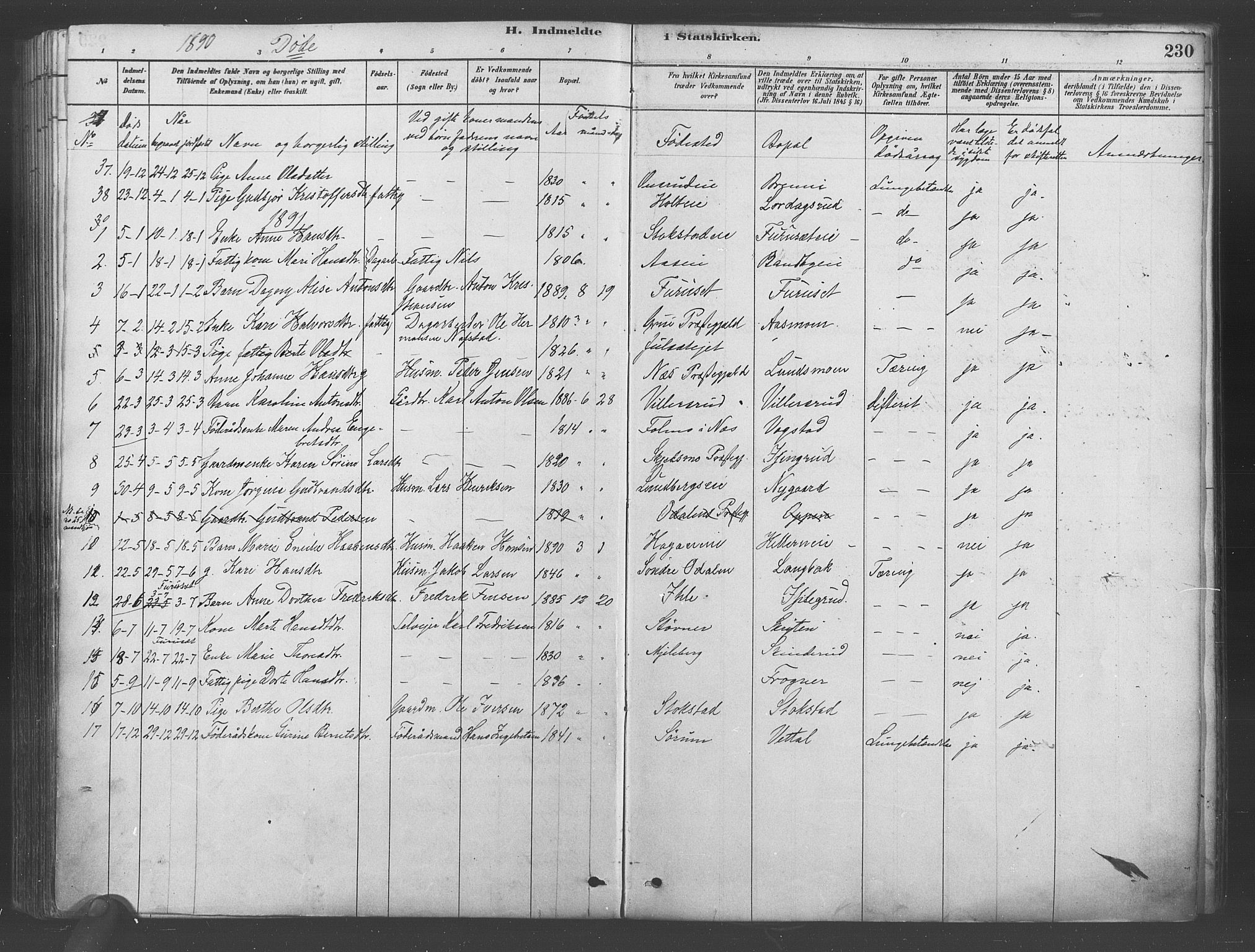Ullensaker prestekontor Kirkebøker, AV/SAO-A-10236a/F/Fa/L0019: Parish register (official) no. I 19, 1878-1891, p. 230