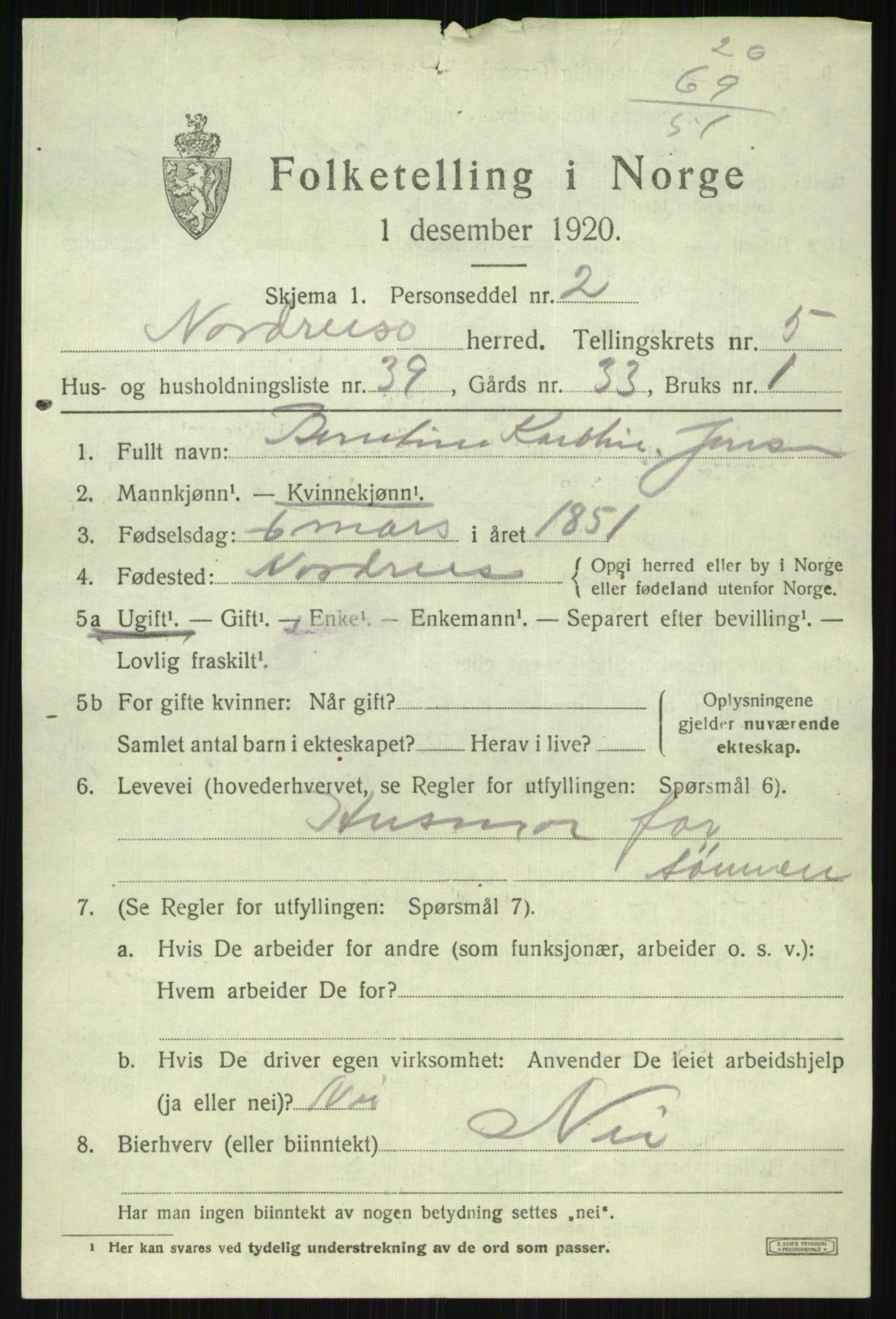 SATØ, 1920 census for Nordreisa, 1920, p. 2701