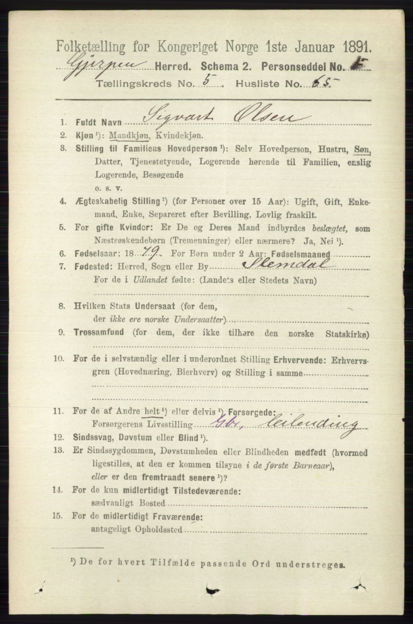 RA, 1891 census for 0812 Gjerpen, 1891, p. 2908