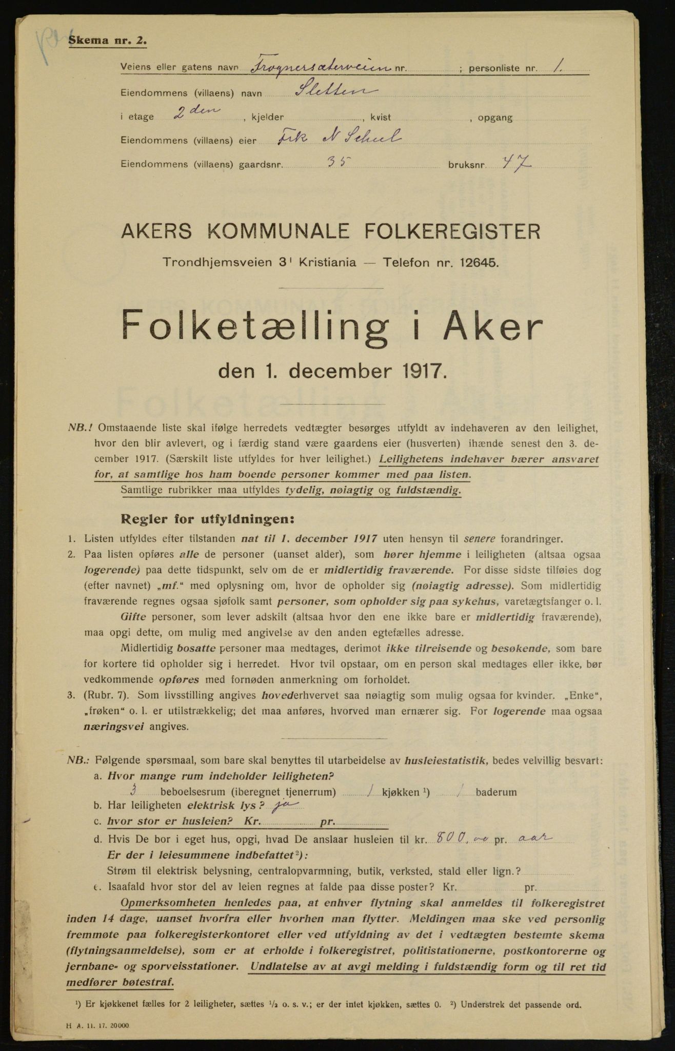 OBA, Municipal Census 1917 for Aker, 1917, p. 7288