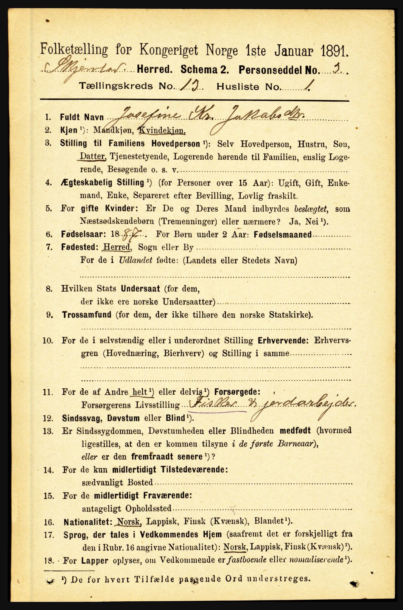 RA, 1891 census for 1842 Skjerstad, 1891, p. 4405