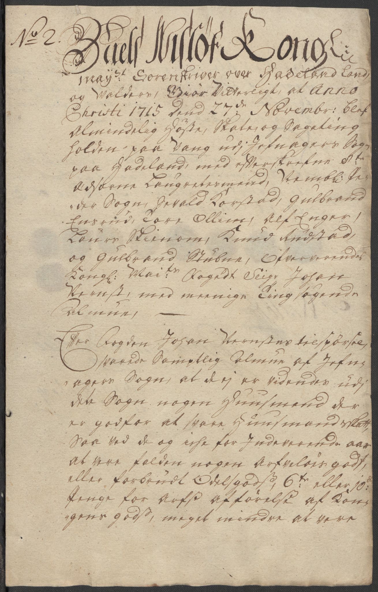 Rentekammeret inntil 1814, Reviderte regnskaper, Fogderegnskap, AV/RA-EA-4092/R18/L1314: Fogderegnskap Hadeland, Toten og Valdres, 1715, p. 251