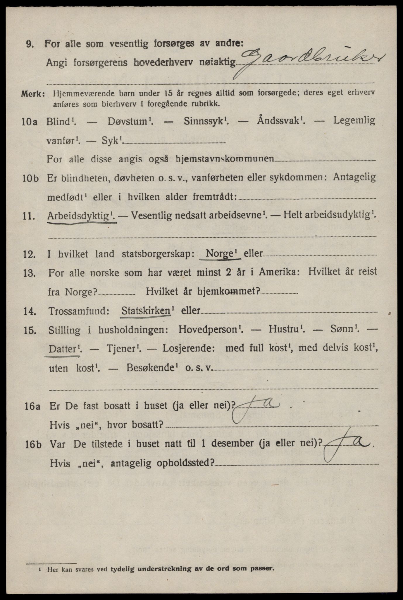 SAST, 1920 census for Nedstrand, 1920, p. 3170