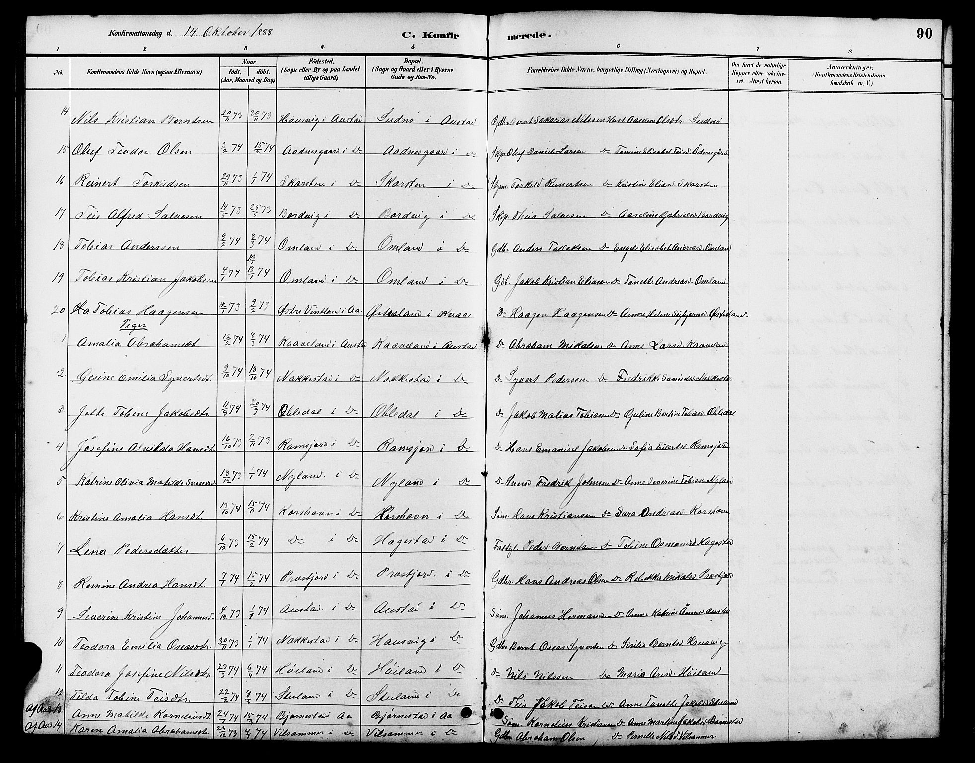 Lyngdal sokneprestkontor, AV/SAK-1111-0029/F/Fb/Fba/L0003: Parish register (copy) no. B 3, 1886-1903, p. 90