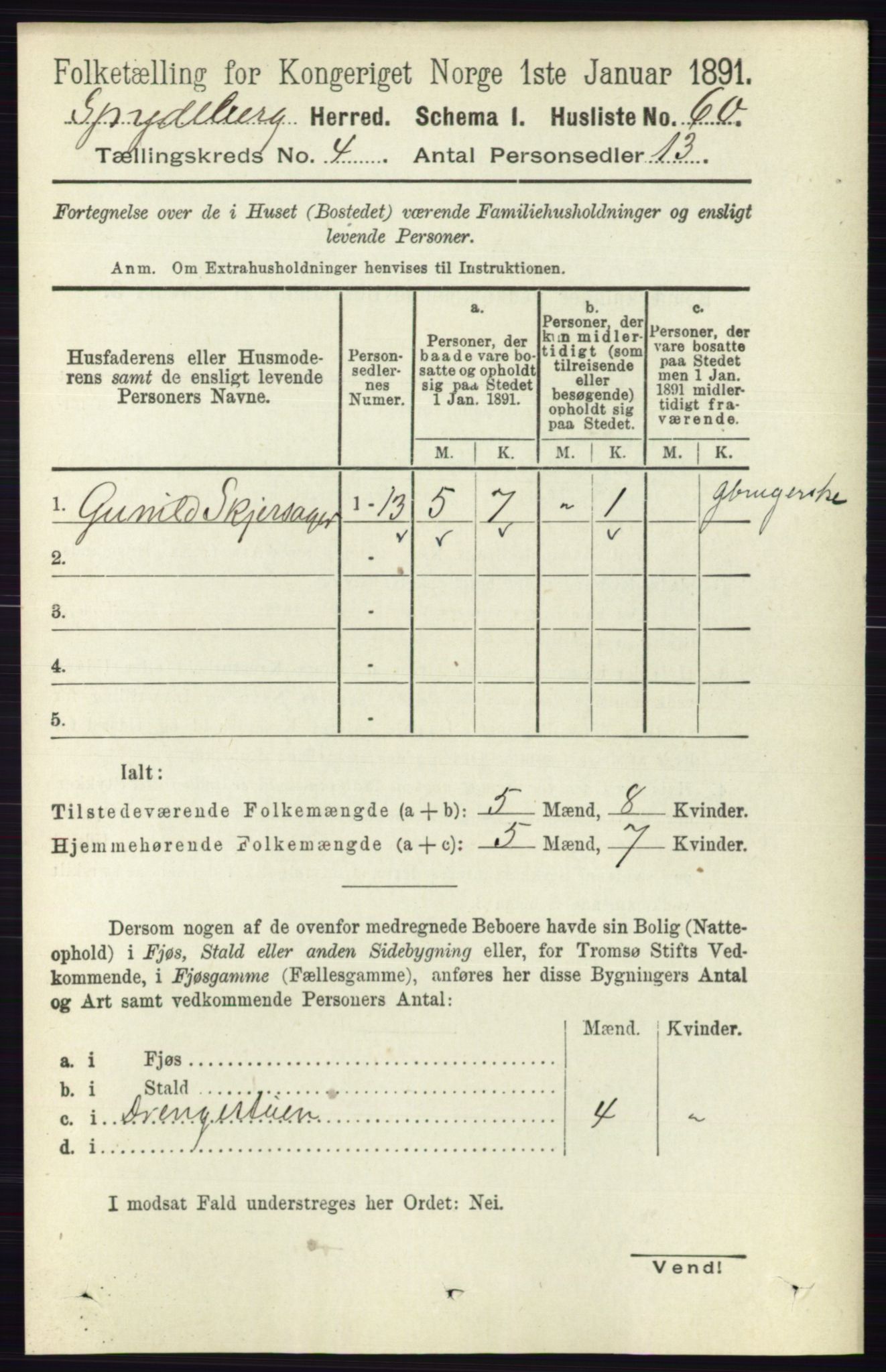 RA, 1891 census for 0123 Spydeberg, 1891, p. 1912