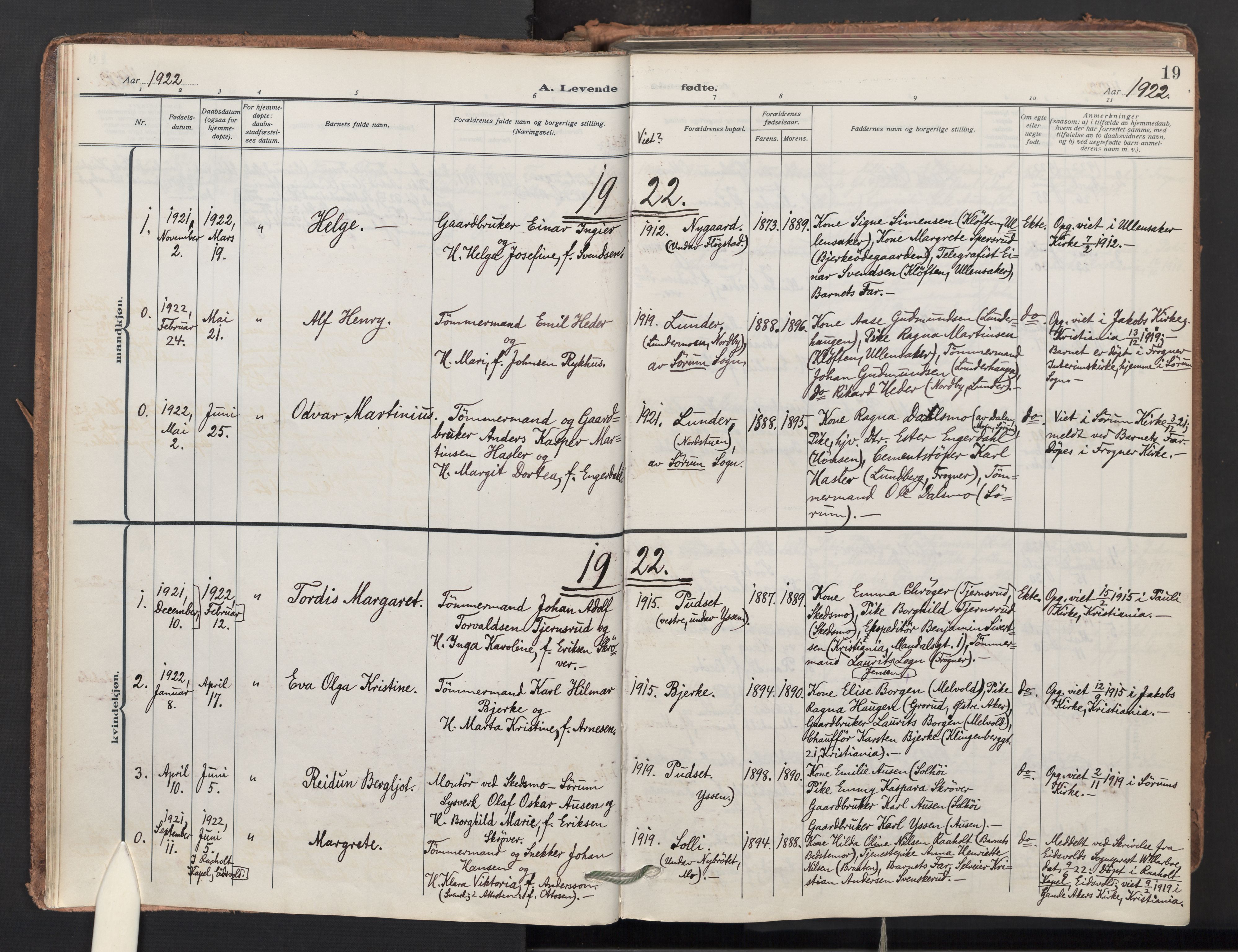 Sørum prestekontor Kirkebøker, AV/SAO-A-10303/F/Fb/L0002: Parish register (official) no. II 2, 1915-1954, p. 19