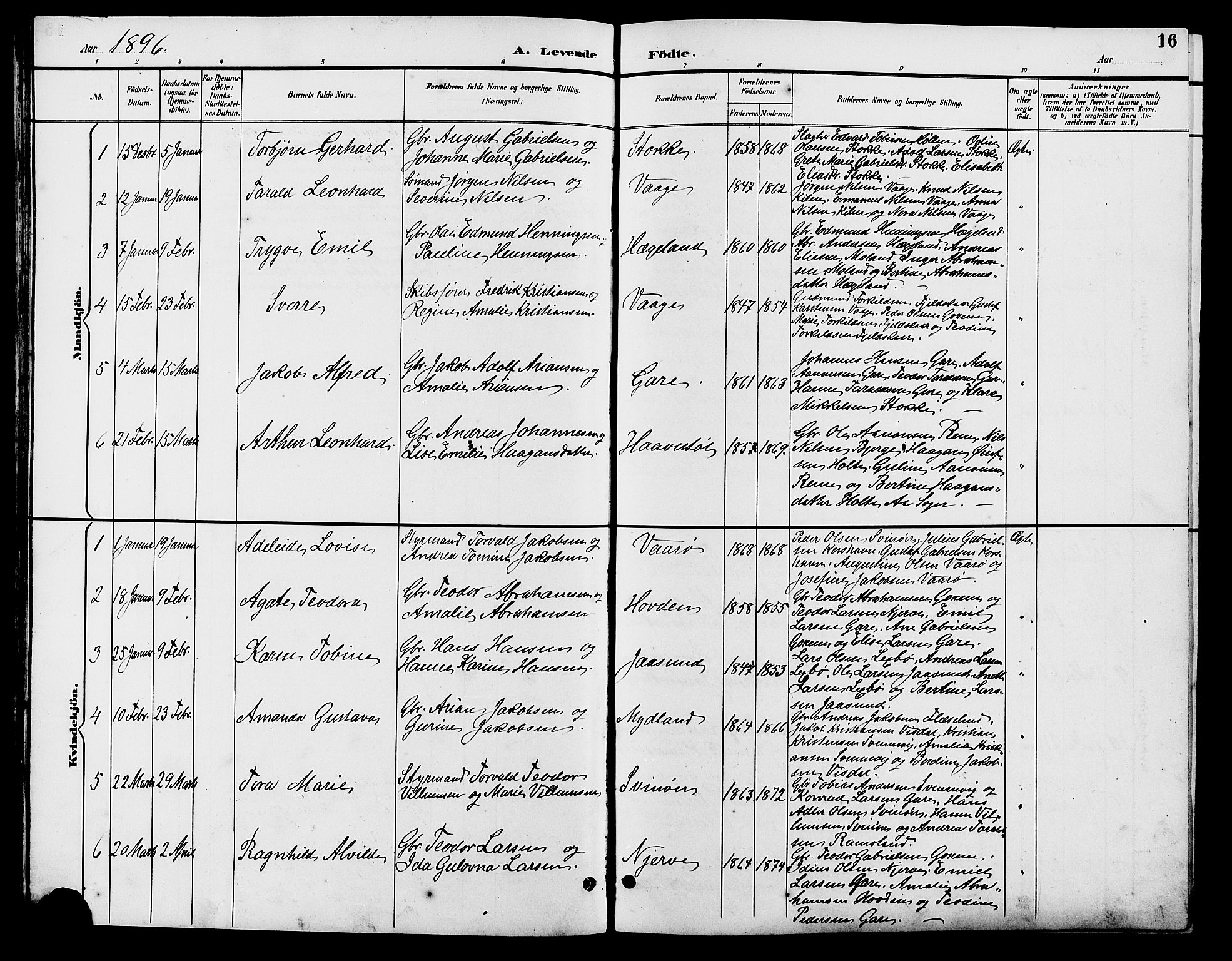 Sør-Audnedal sokneprestkontor, SAK/1111-0039/F/Fb/Fba/L0004: Parish register (copy) no. B 4, 1893-1909, p. 16