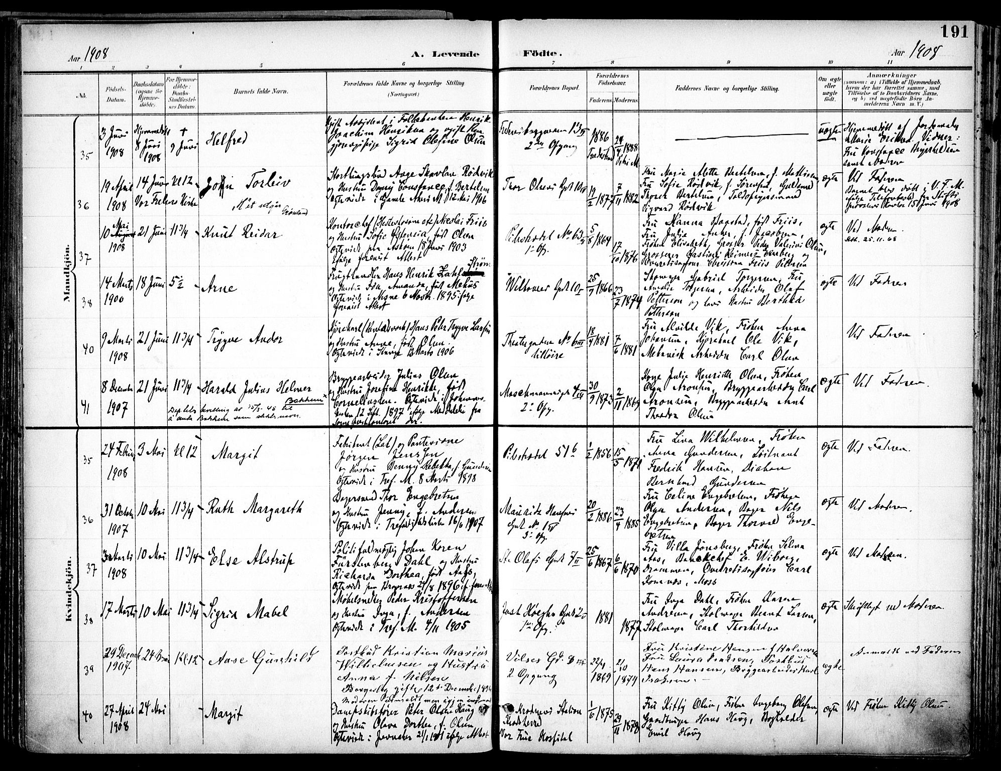 Trefoldighet prestekontor Kirkebøker, SAO/A-10882/F/Fa/L0007: Parish register (official) no. I 7, 1900-1914, p. 191