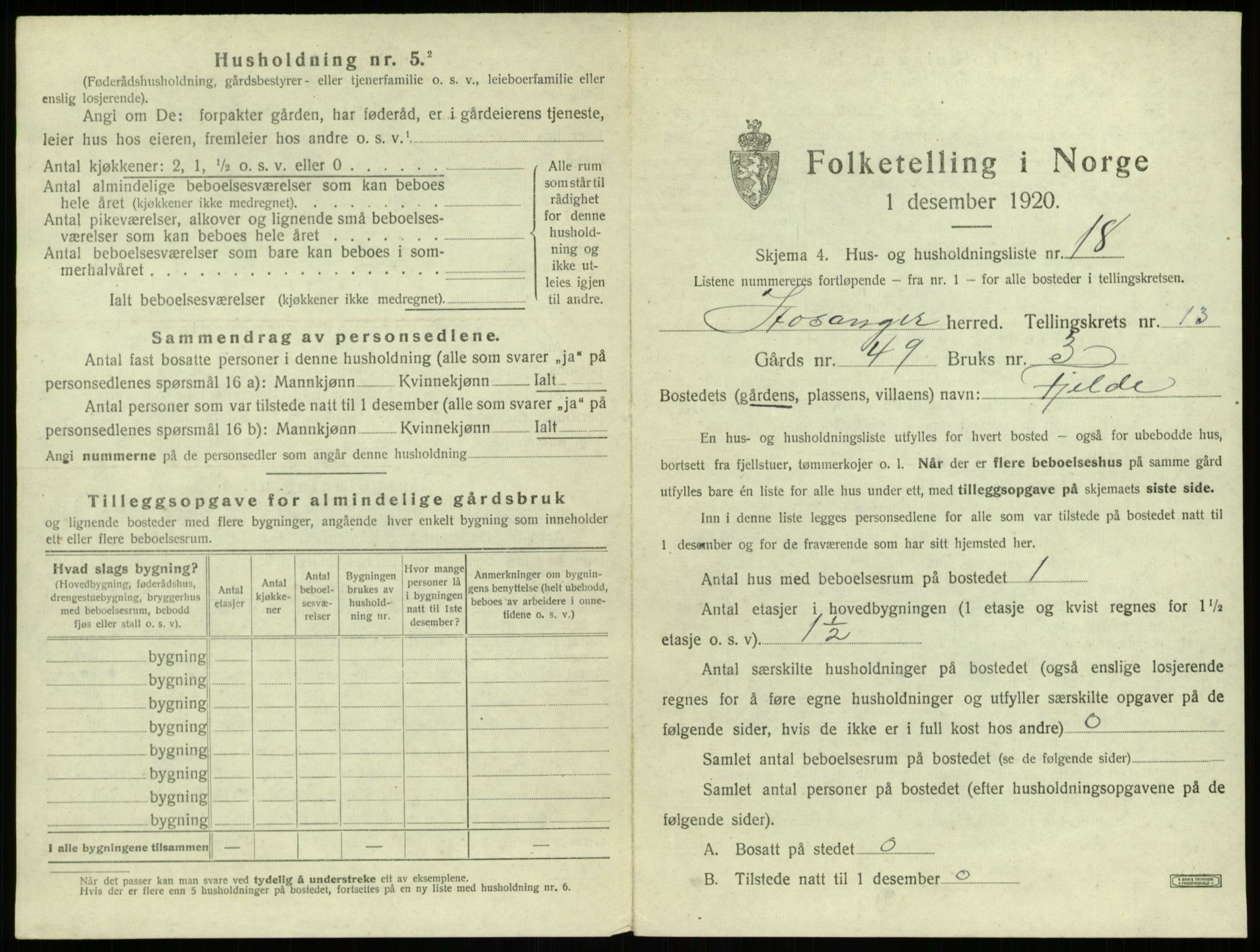 SAB, 1920 census for Hosanger, 1920, p. 707