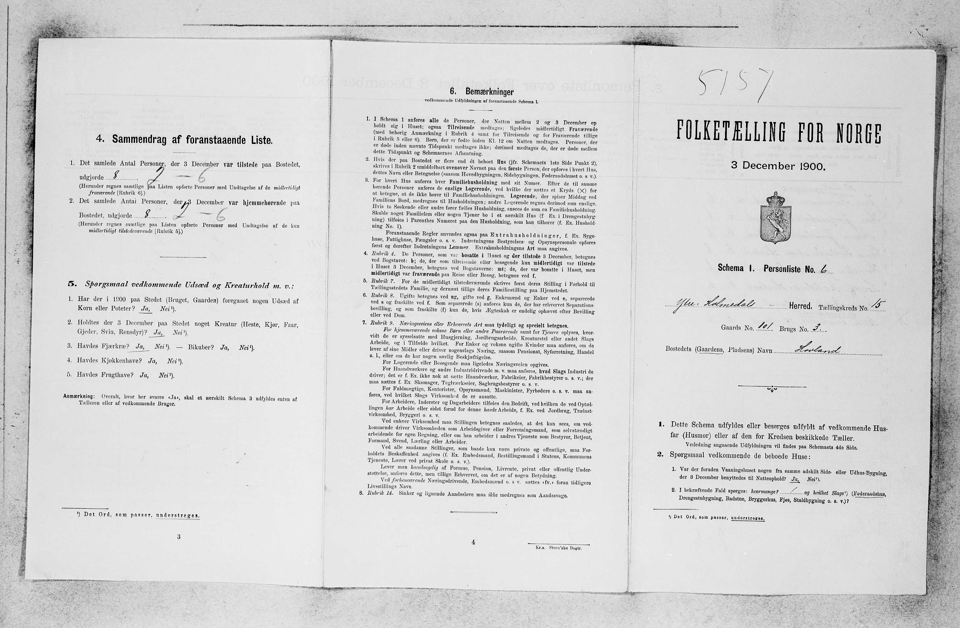 SAB, 1900 census for Ytre Holmedal, 1900, p. 1105