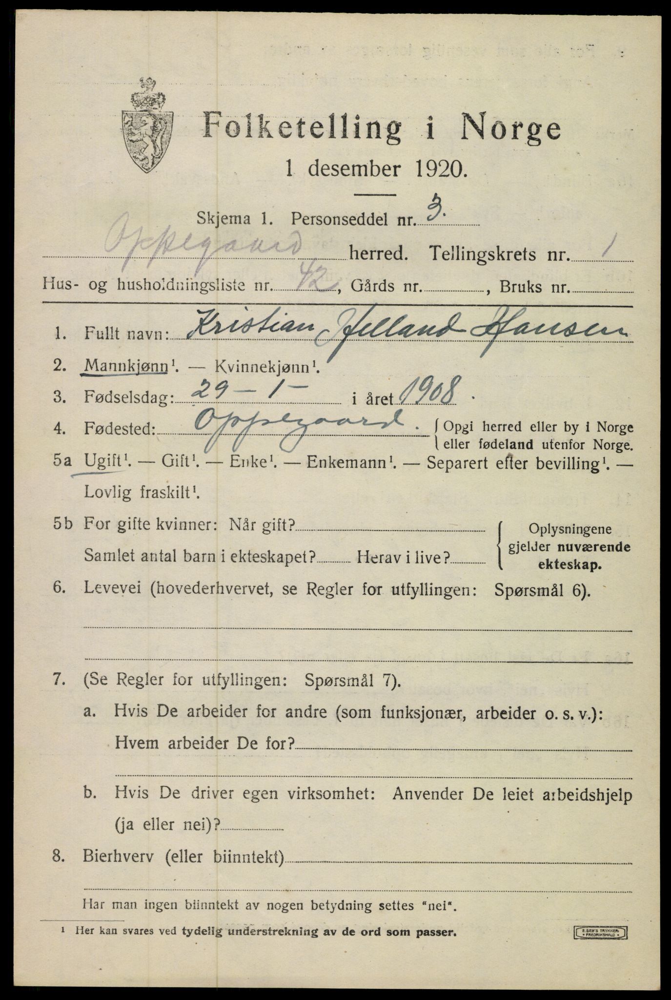 SAO, 1920 census for Oppegård, 1920, p. 1829