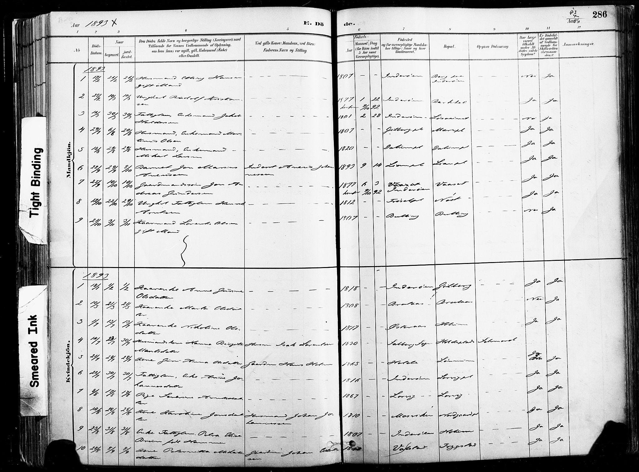 Ministerialprotokoller, klokkerbøker og fødselsregistre - Nord-Trøndelag, AV/SAT-A-1458/735/L0351: Parish register (official) no. 735A10, 1884-1908, p. 286