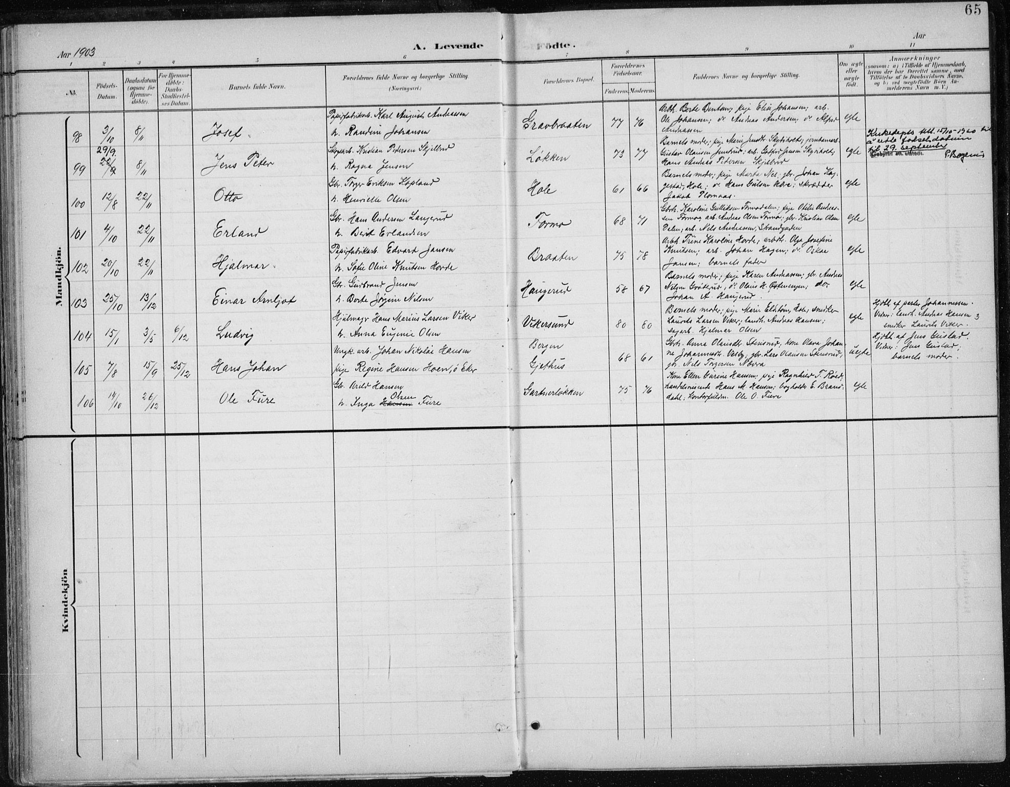 Modum kirkebøker, AV/SAKO-A-234/F/Fa/L0013: Parish register (official) no. 13, 1899-1907, p. 65