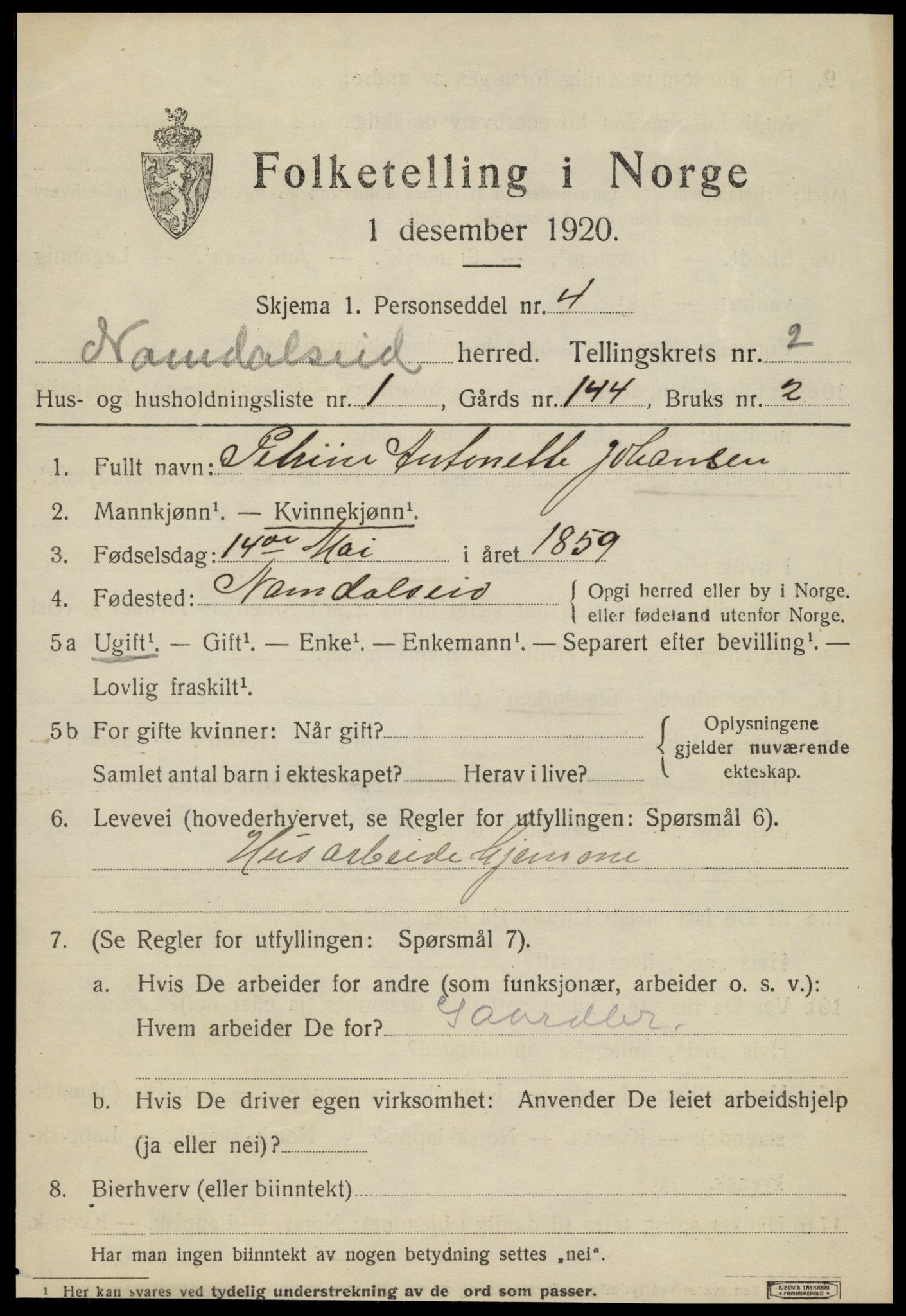 SAT, 1920 census for Namdalseid, 1920, p. 1350