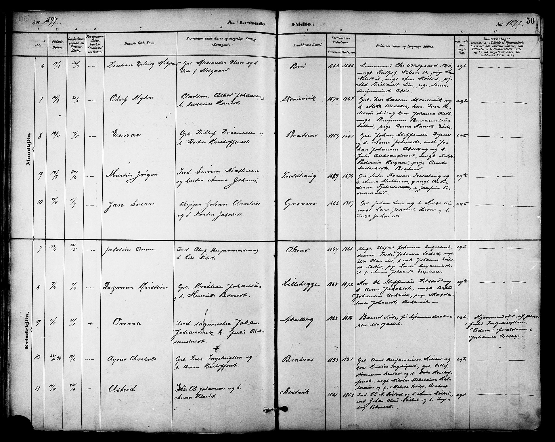 Ministerialprotokoller, klokkerbøker og fødselsregistre - Nordland, AV/SAT-A-1459/814/L0230: Parish register (copy) no. 814C03, 1884-1911, p. 56